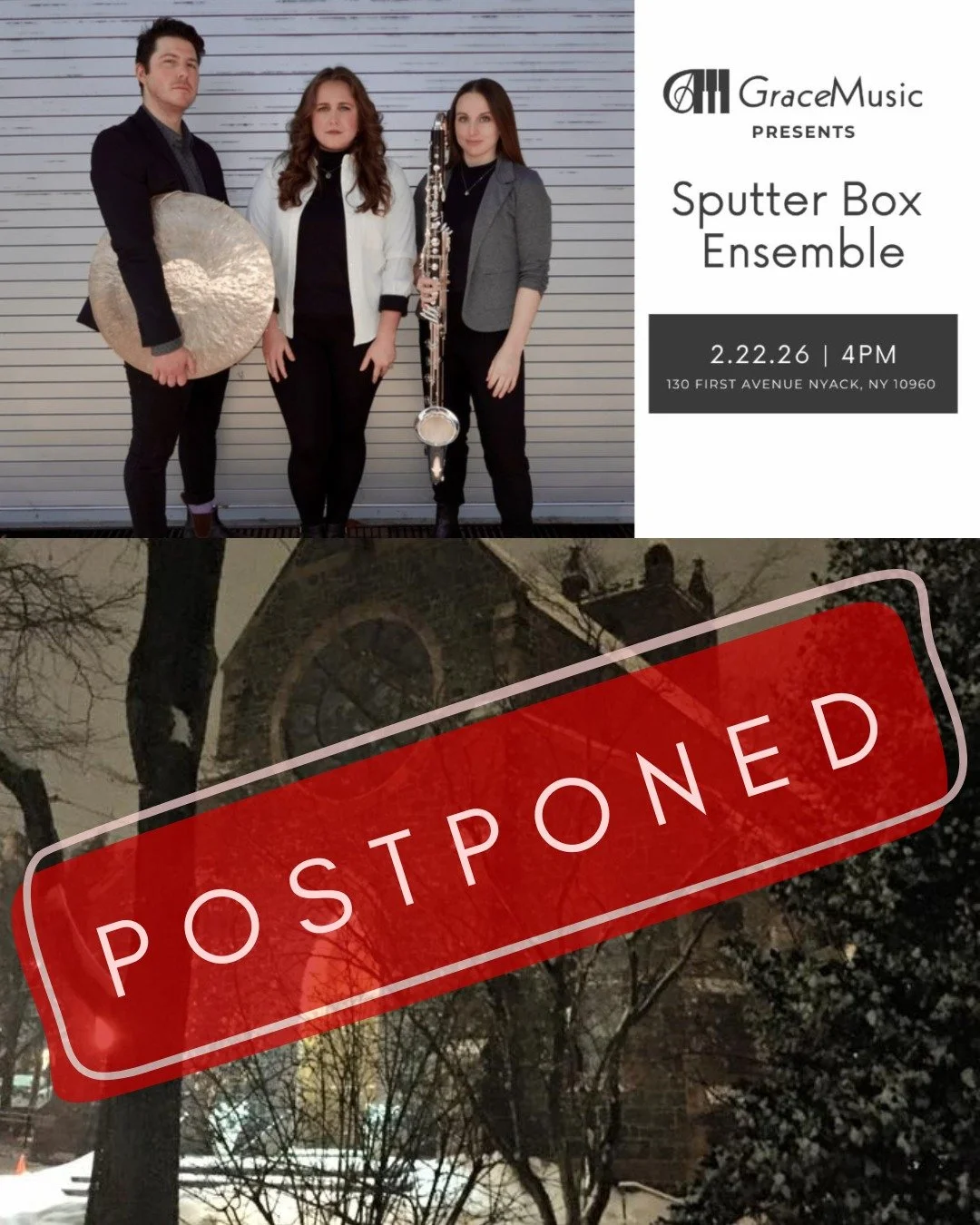 New York has another snow storm coming its way, which unfortunately means we will not be performing in Nyack tomorrow! Stay tuned for updates. And most importantly, stay safe!