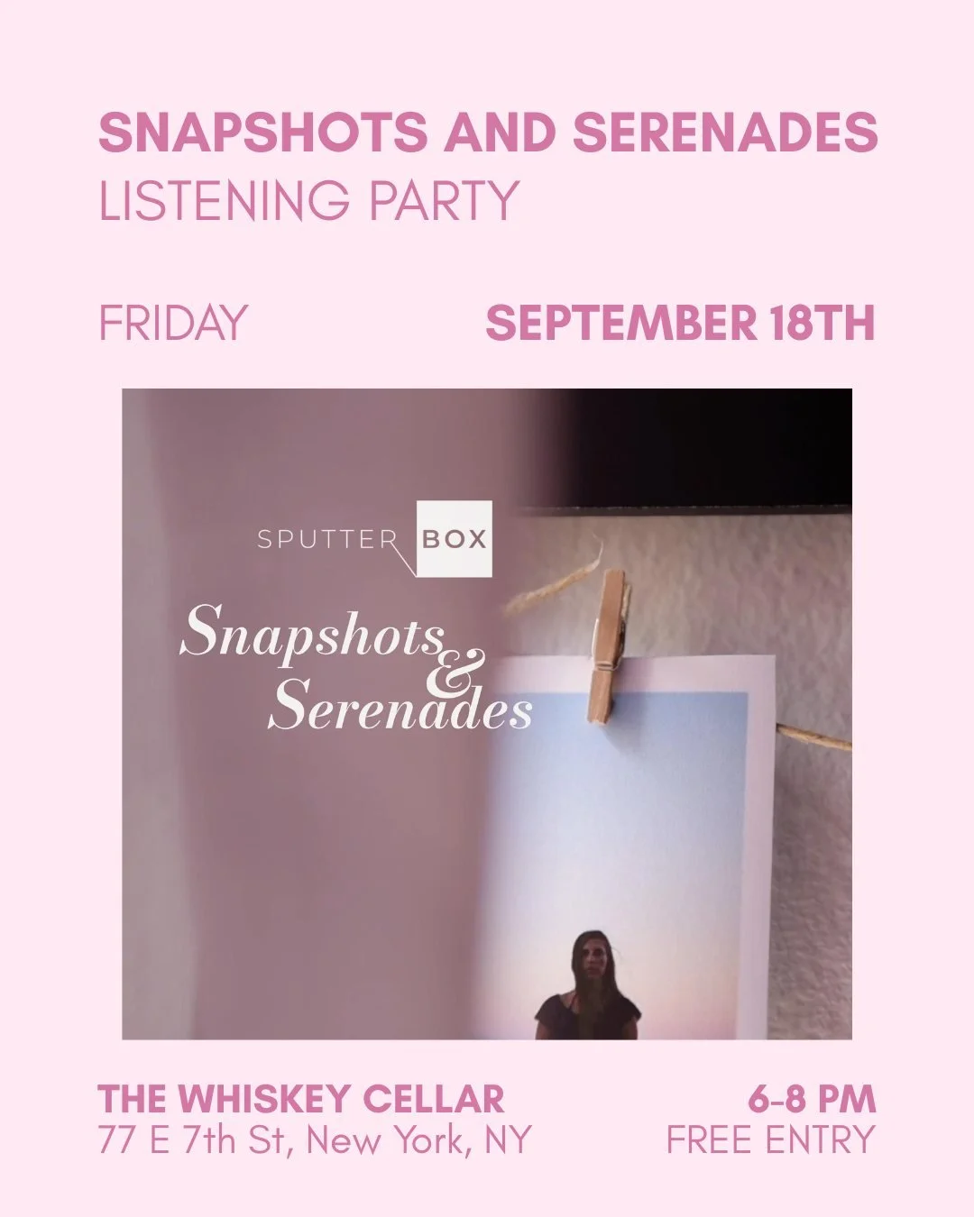 CELEBRATE WITH US!!

Our debut album, Snapshots and Serenades, will be released on Friday, September 18th, and we&rsquo;re celebrating with a listening party! Only 10 more days!

Come listen to the album with us, play some games, grab a drink, and ce