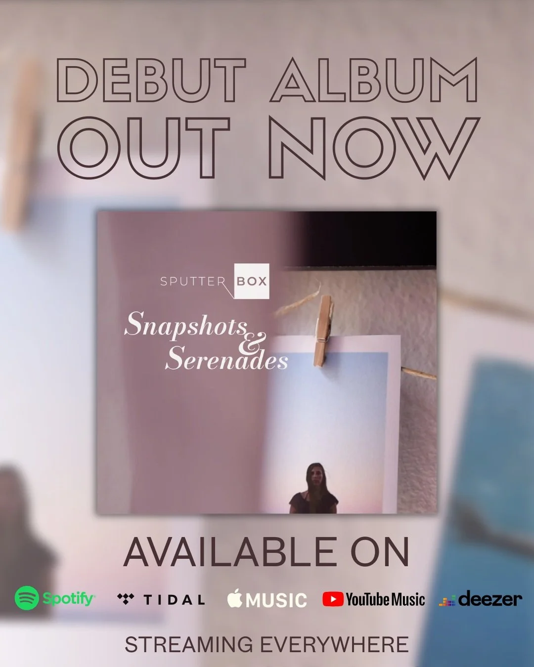 ✨ SNAPSHOTS AND SERENADES IS OUT TODAY!!! ✨

We are so excited to finally share this album with you!

Streaming: EVERYWHERE! Check us out on Spotify, Apple Music, Tidal, YouTube Music, Deezer, and more! 
Physical CDs: Lots of options through New Focu