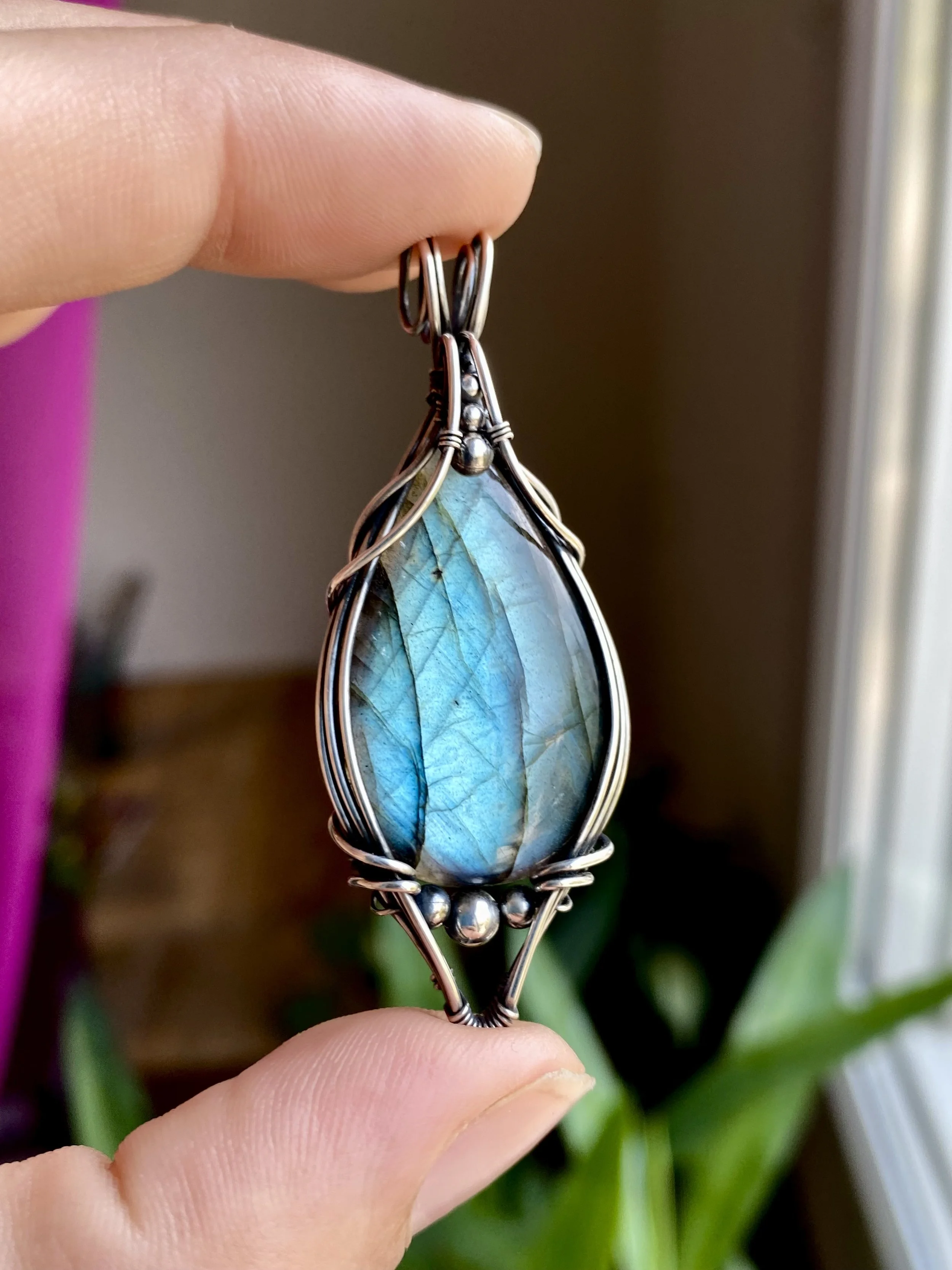 Sleek Blue Labradorite Antique Silver Necklace
