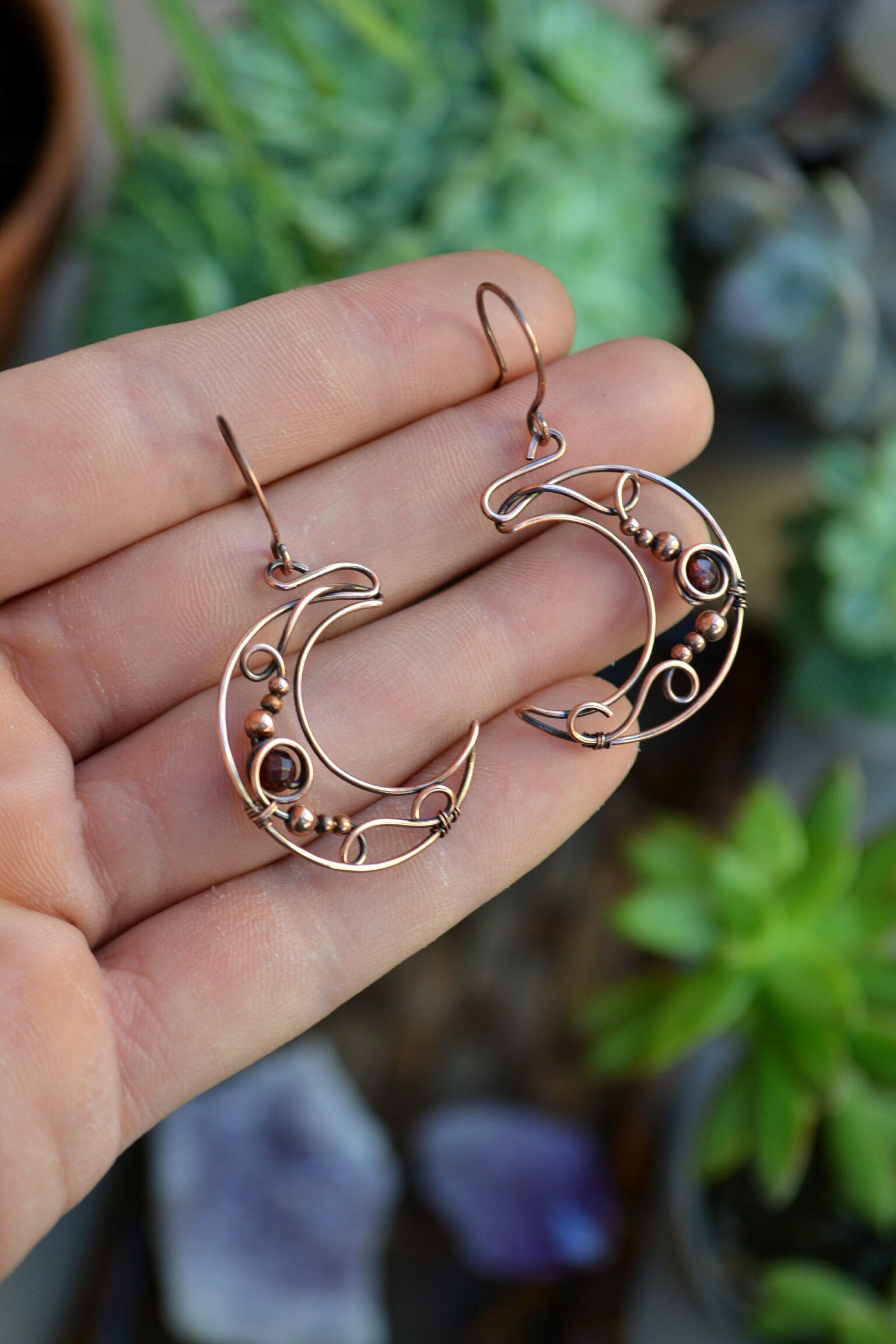 Copper Crescent Moon Earrings // Moonstone — Abbey Road Collection