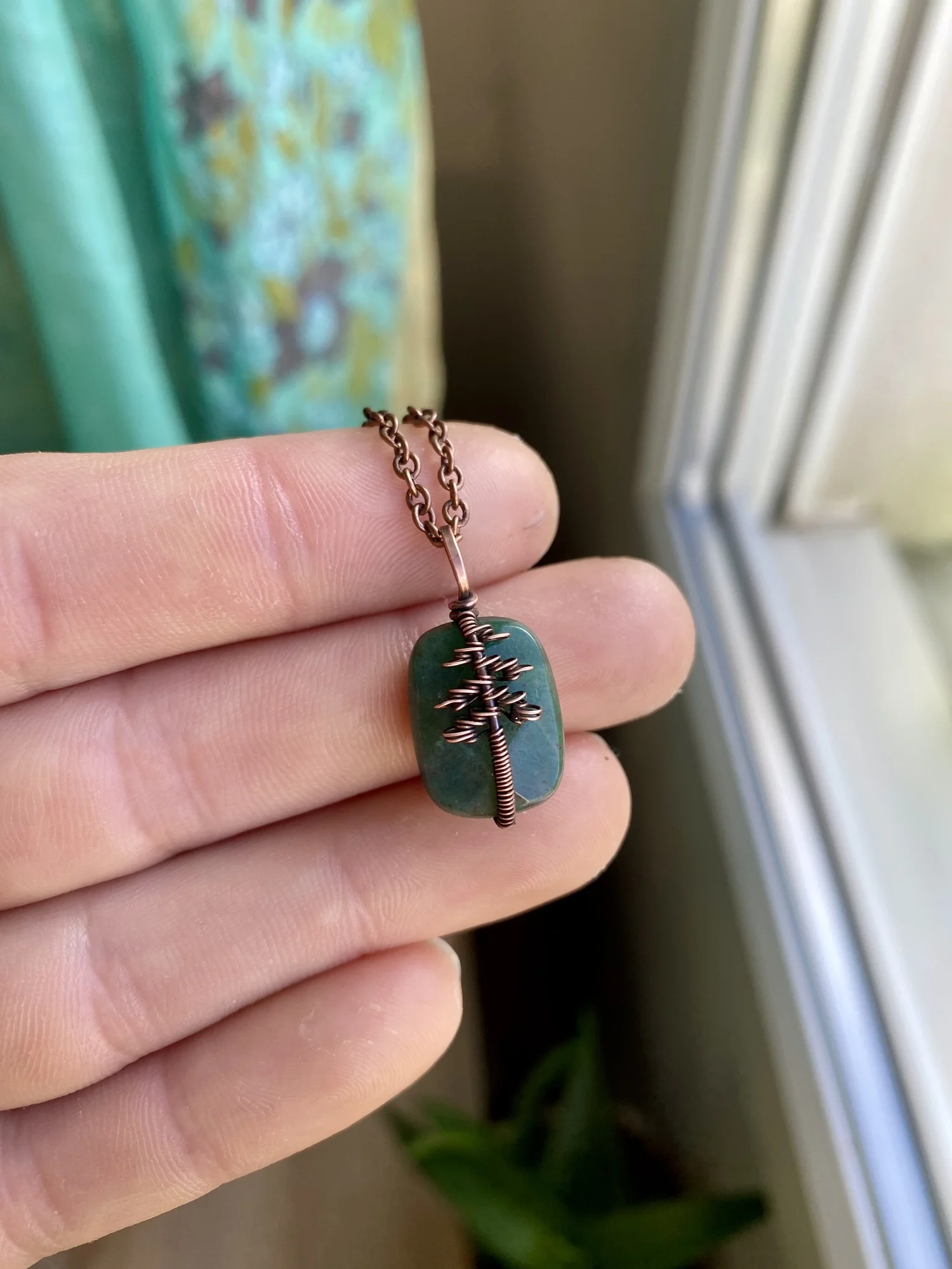 Moss Agate Mini Pine Tree Necklace — Abbey Road Collection