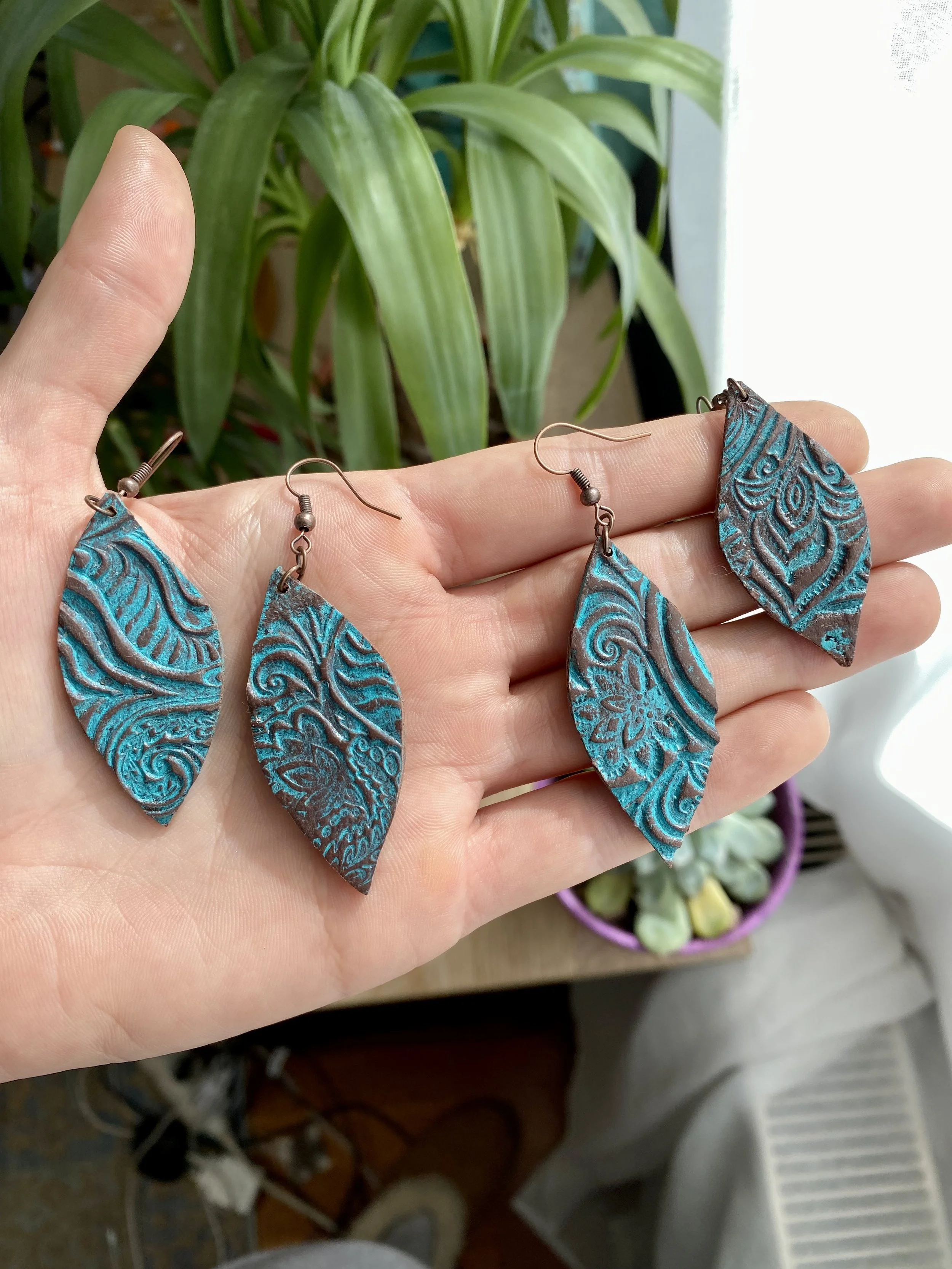 Imitation Stamped Leather - Polymer Clay Earrings