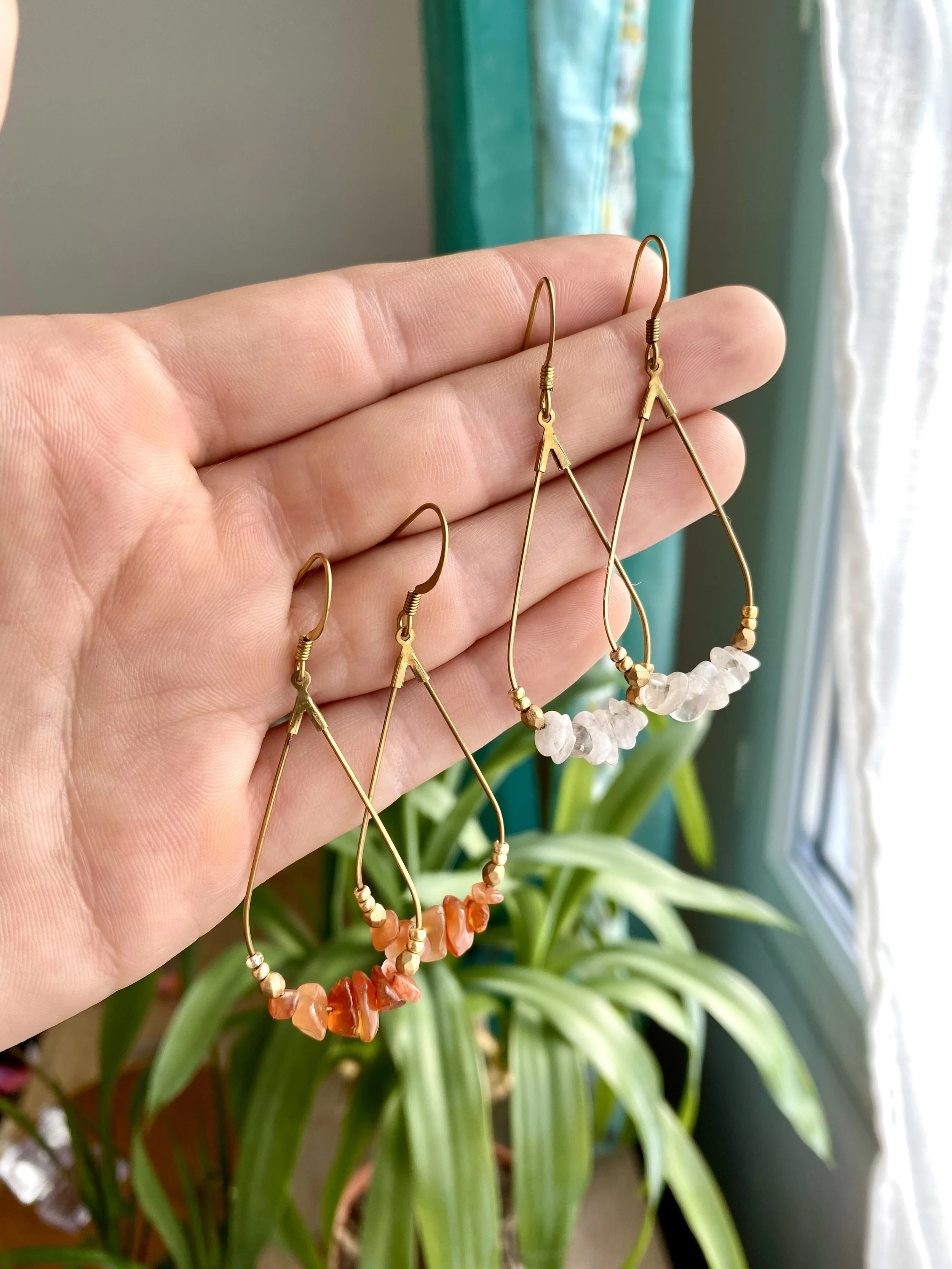 Crystal Teardrop Brass Earrings