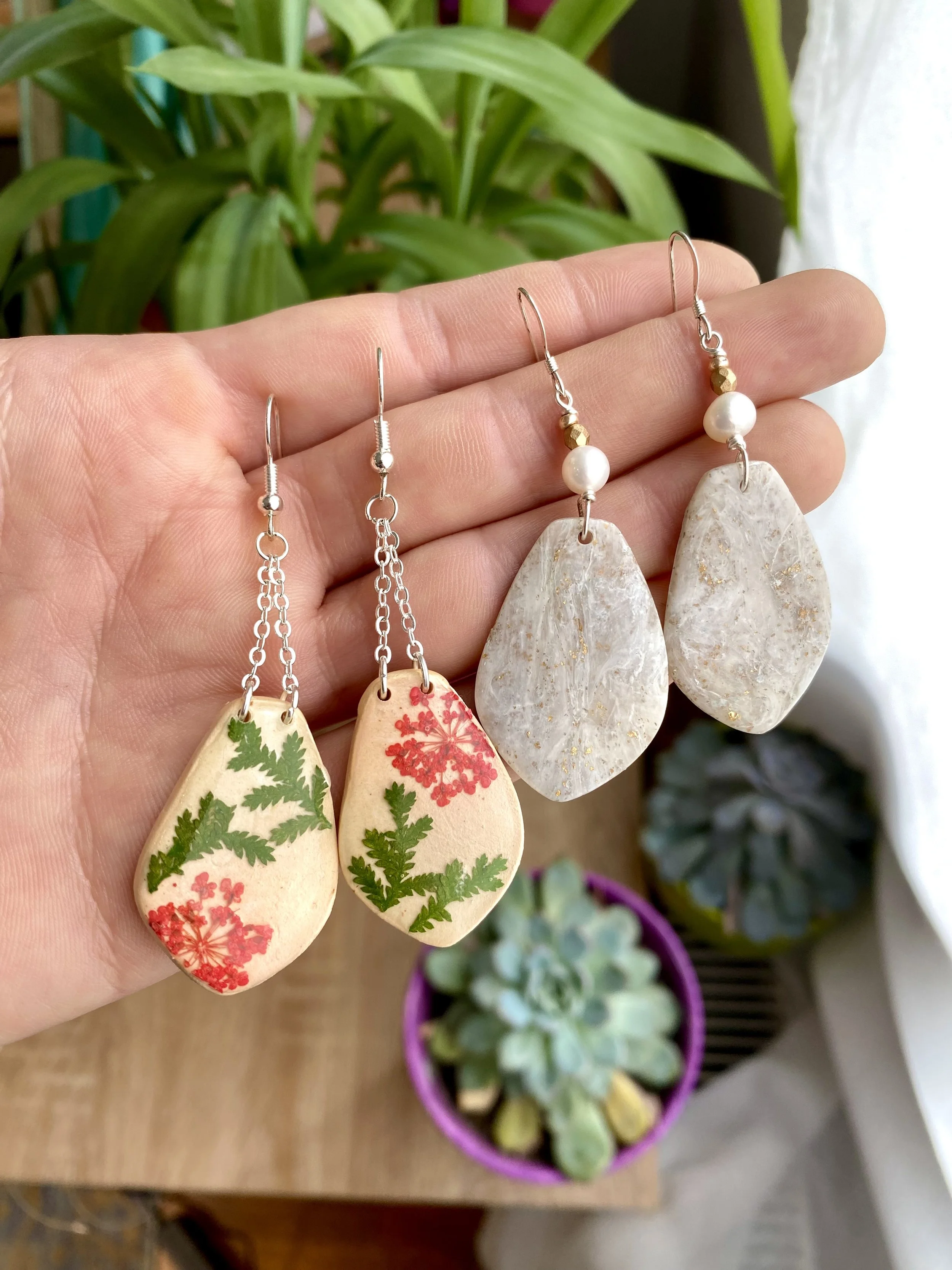 Silver Polymer Clay Earrings