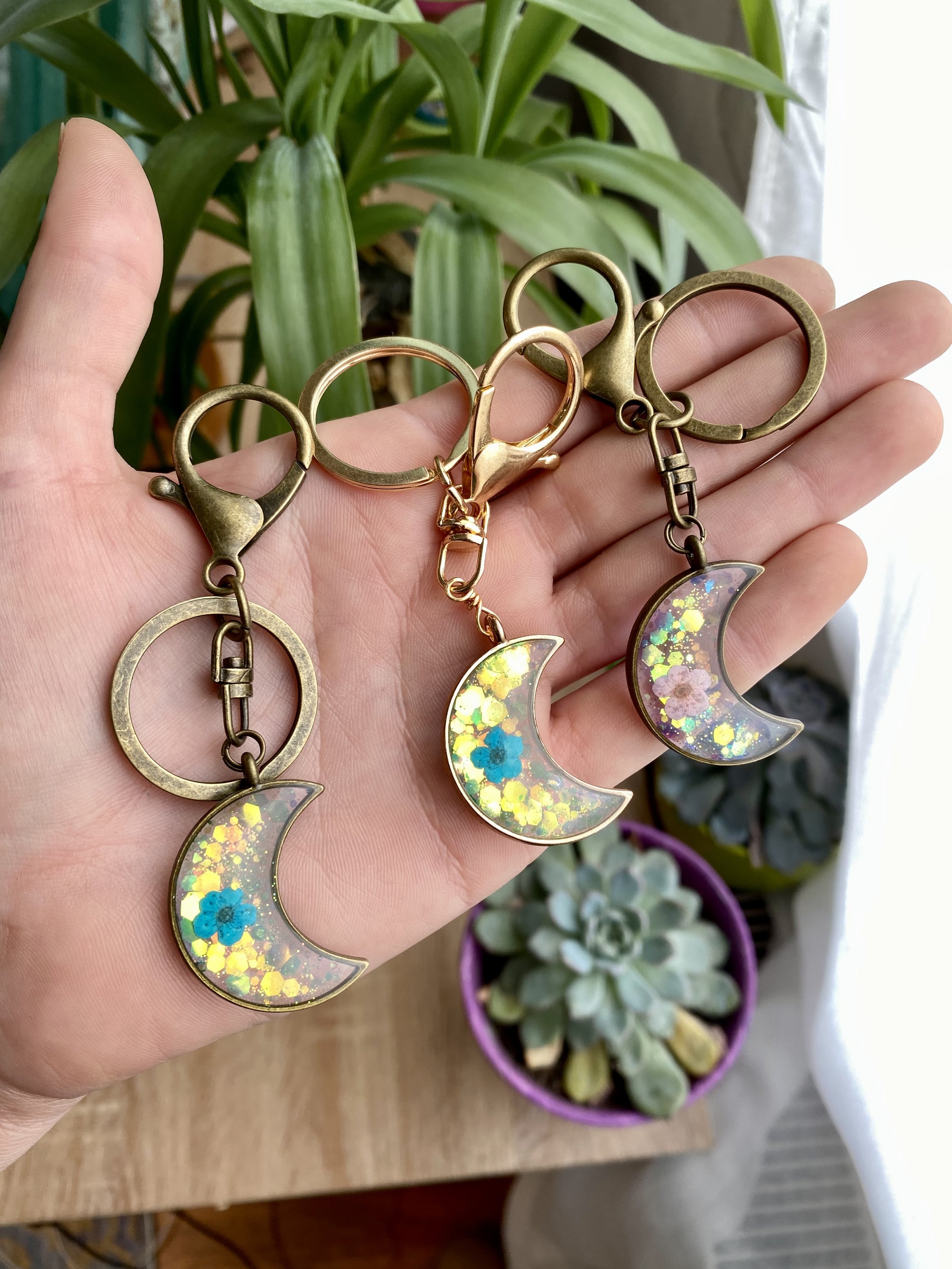 Glitter Moon Keychain
