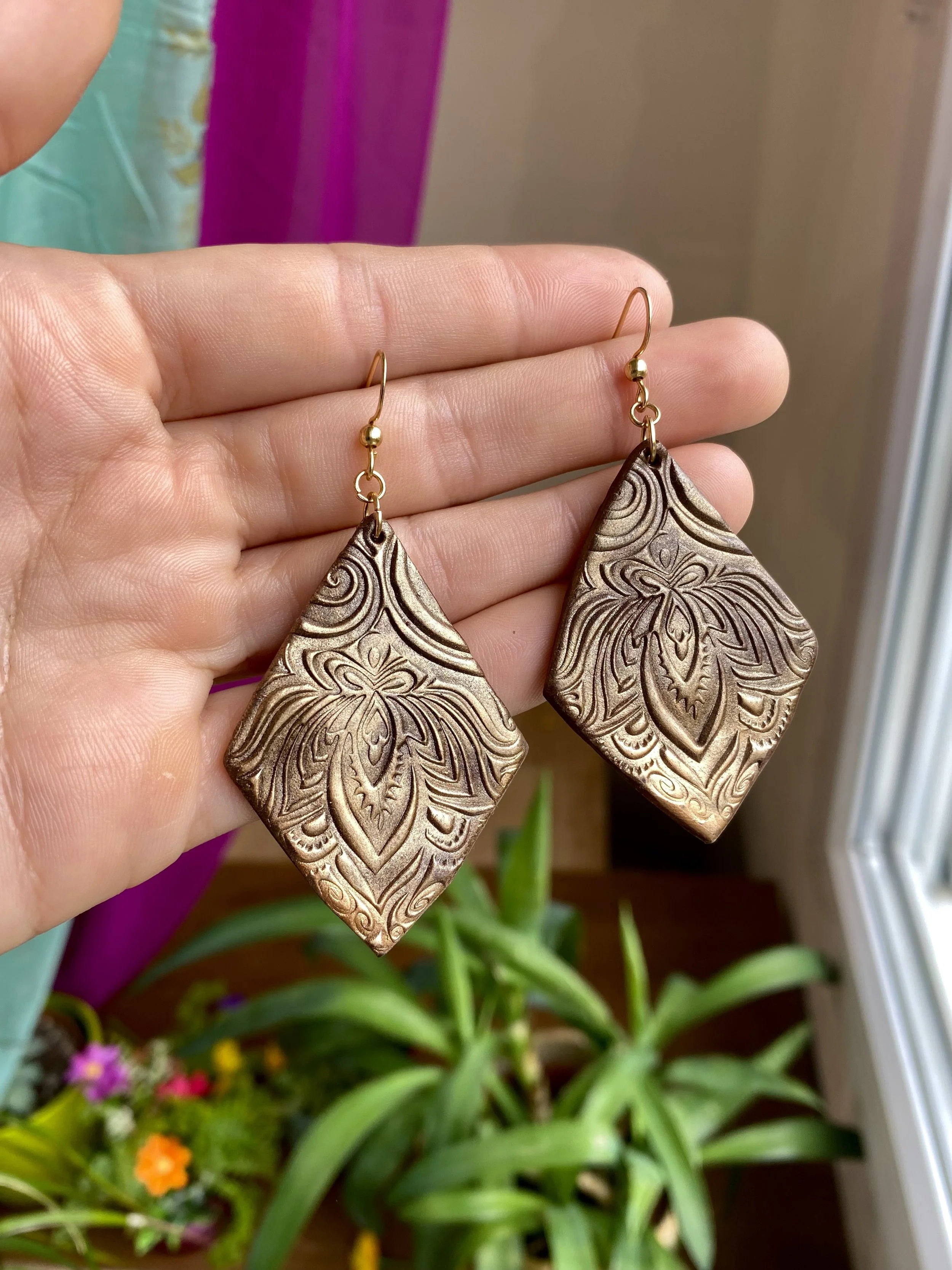 Large Diamond Polymer Clay Earrings