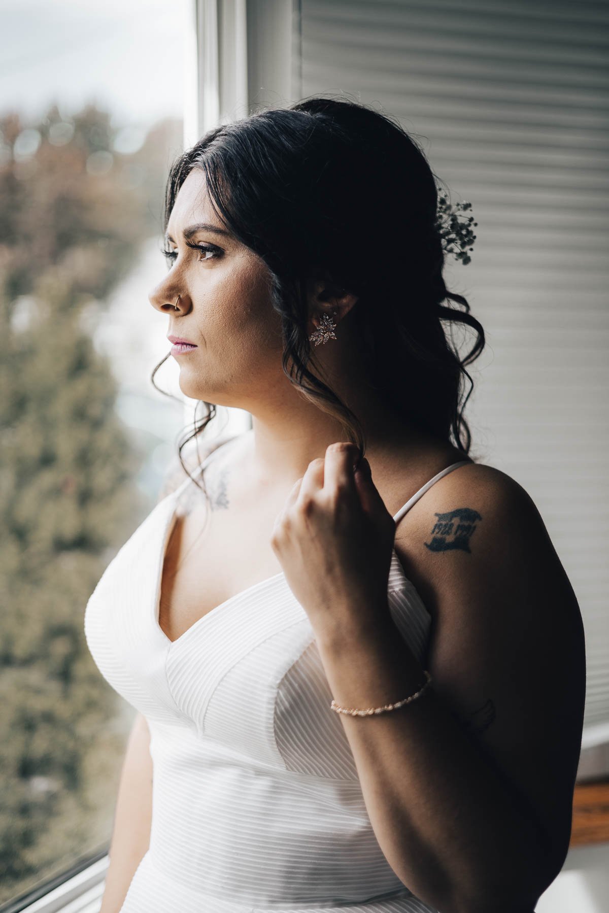Tabitha and David - Beautiful Garden Wedding - Bridal Portrait in the Window Before Ceremony.jpg