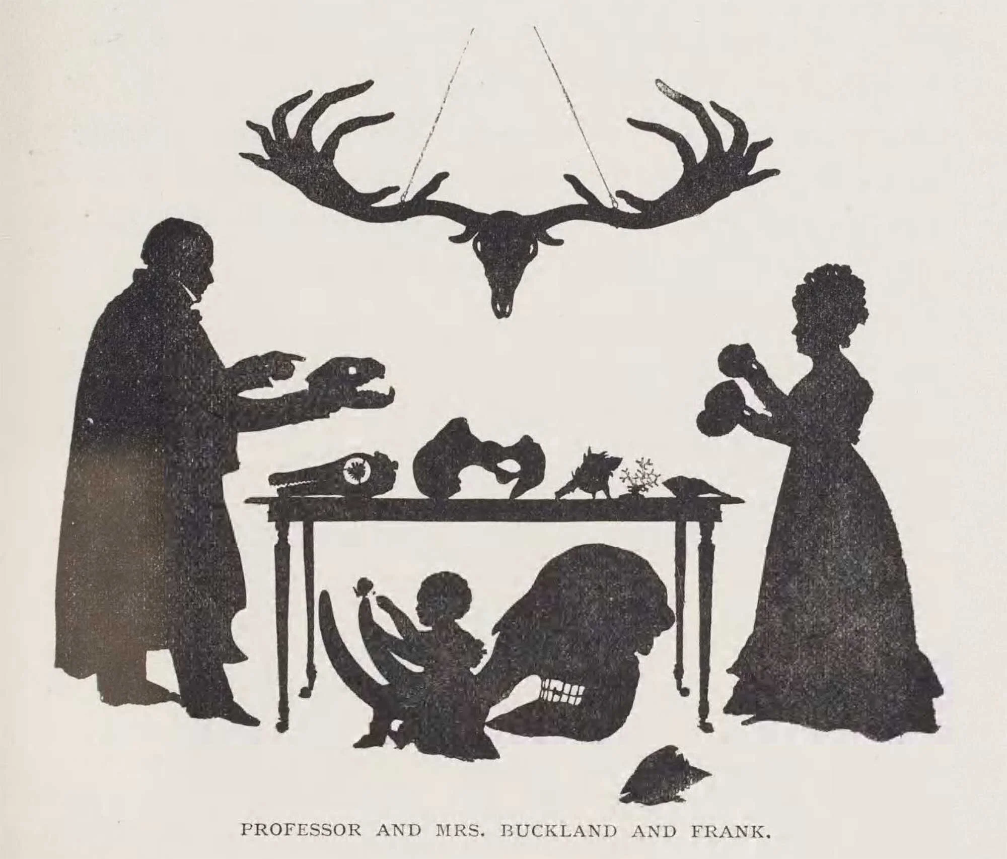 Silhouette of William, Frank (their eldest son), and Mary Buckland. Source: Gordon (1894) The Life and Correspondence of William Buckland, D.D., F.R.S.(Biodiversity Heritage Library).