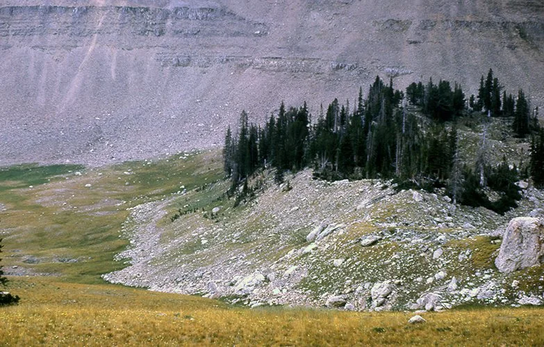 MORAINES: Hills of till left at the edges of a glacier.
