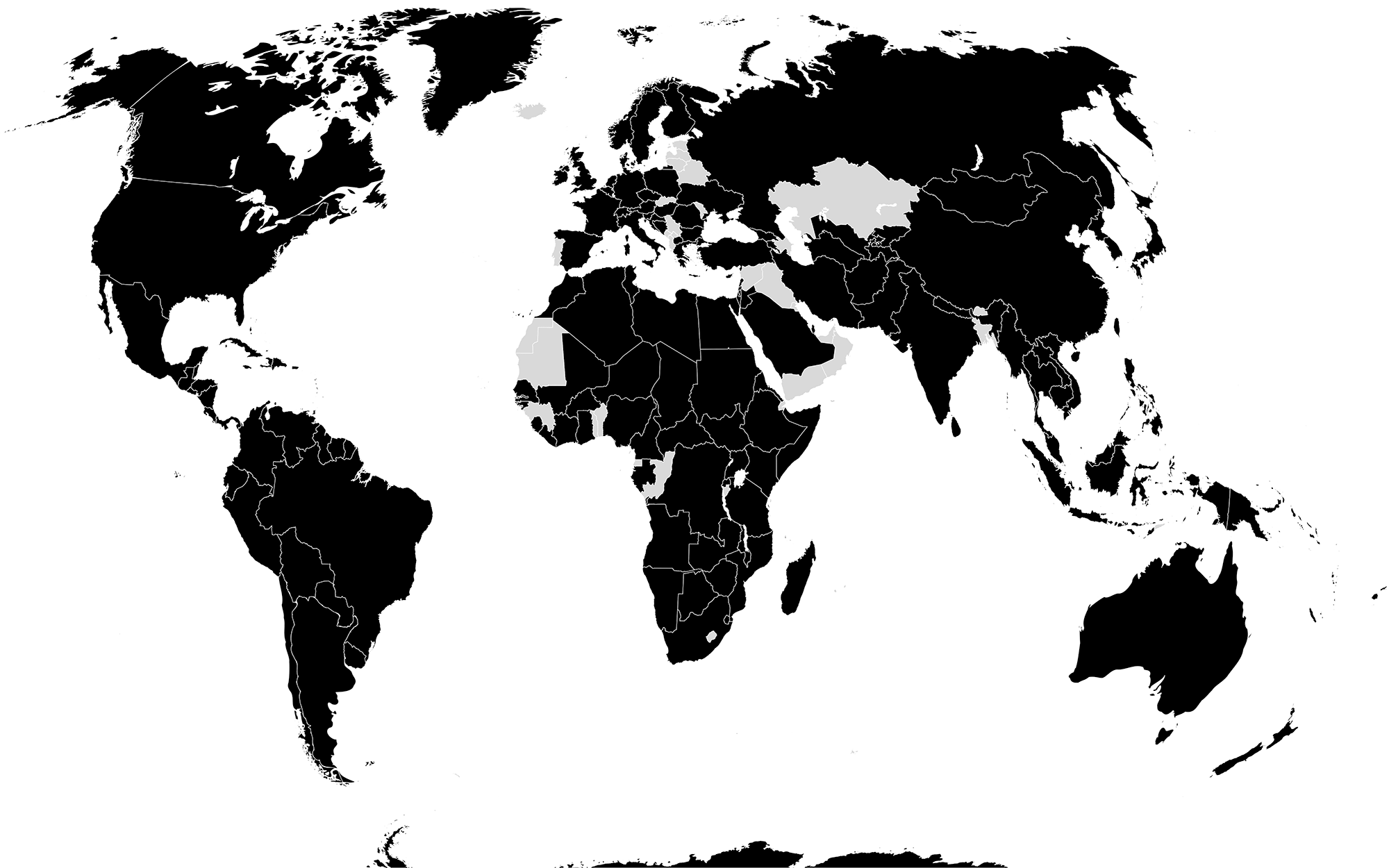 Cornell entomologists have gone collecting across the globe and this map shows the countries (in black) that CUIC's holdings cover.