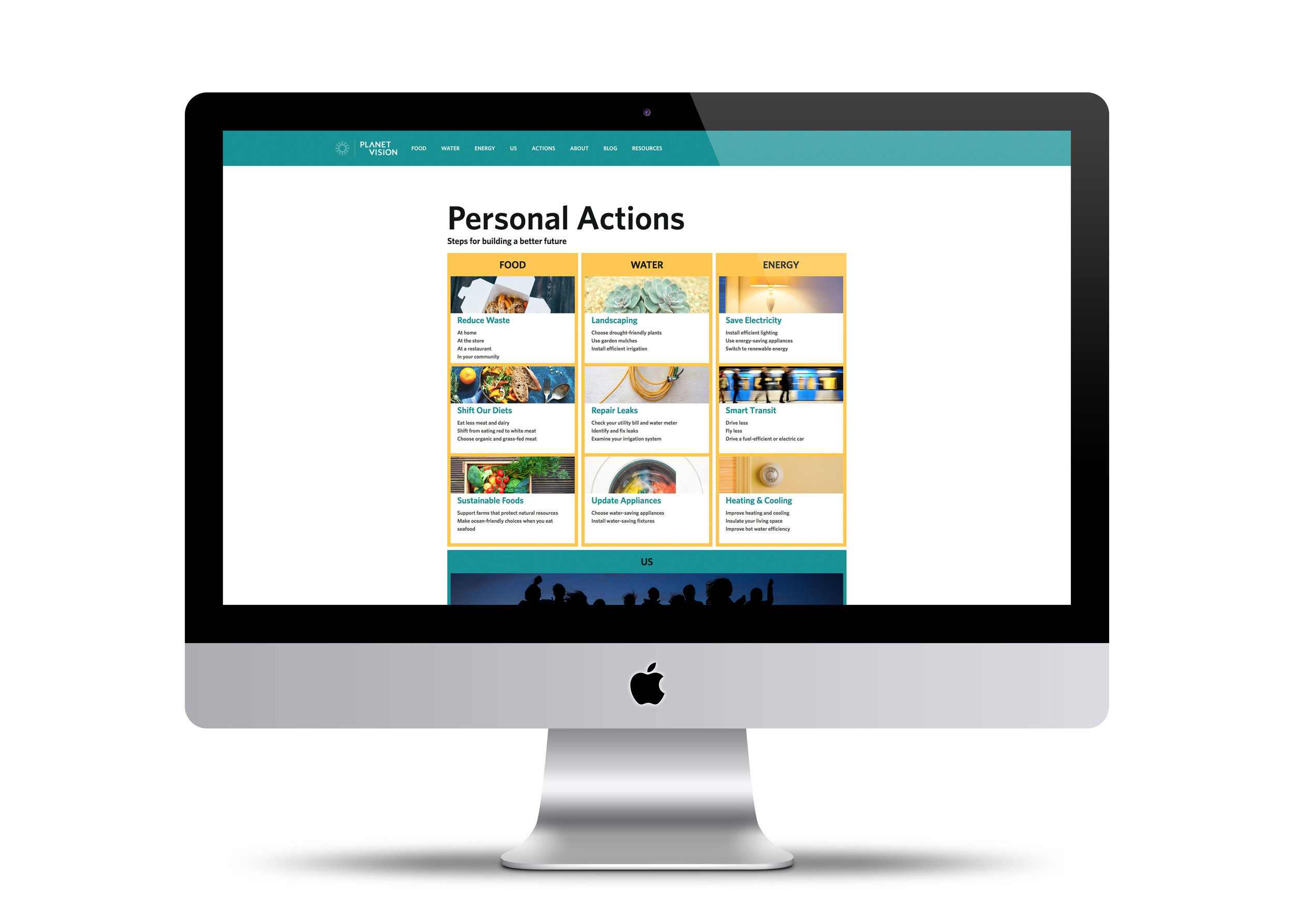 Grid view of 12 actions that directs to those detail pages