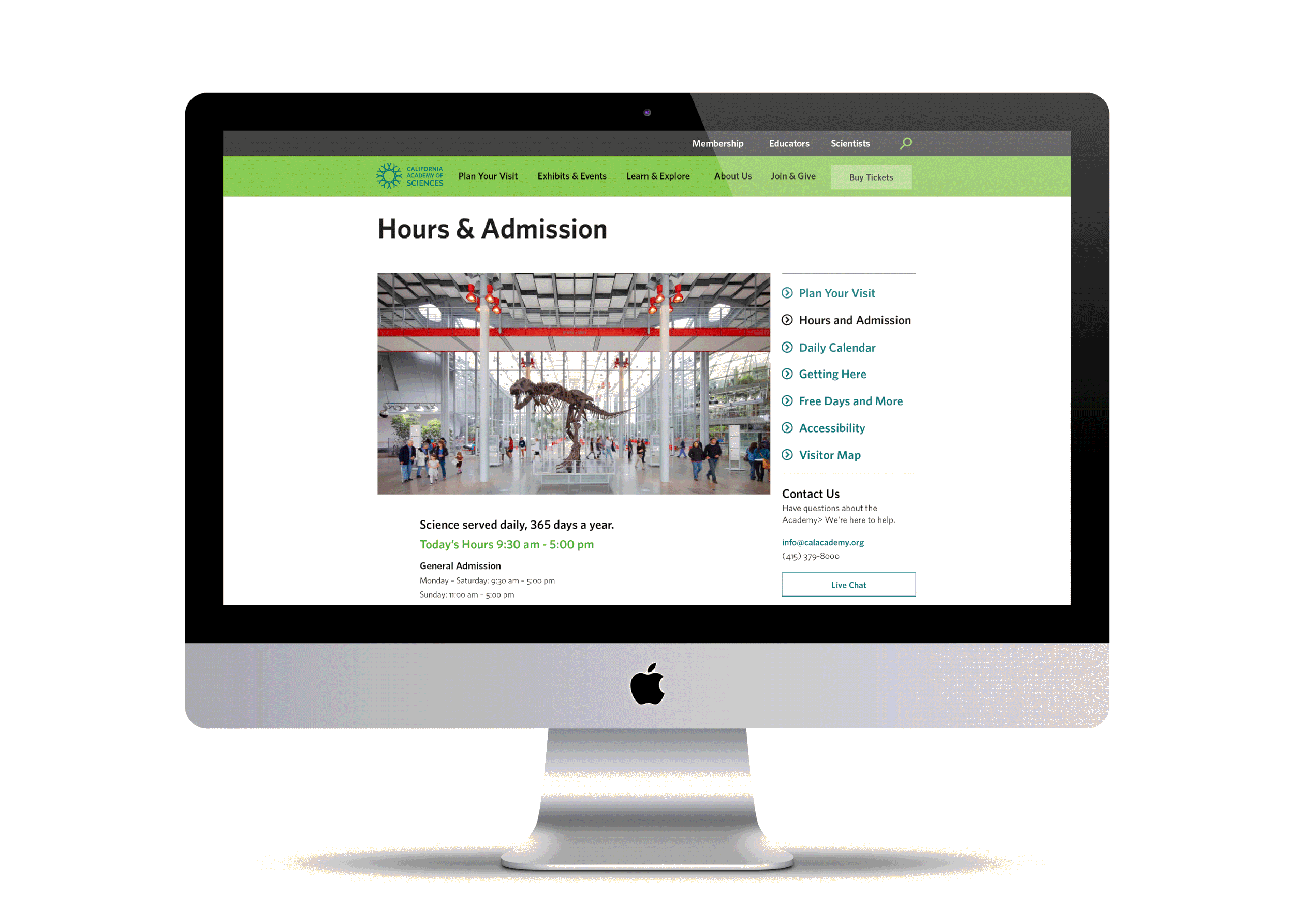 Hours and Admissions page