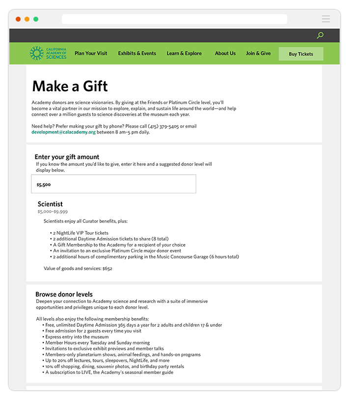 Donors: After a dollar value is entered