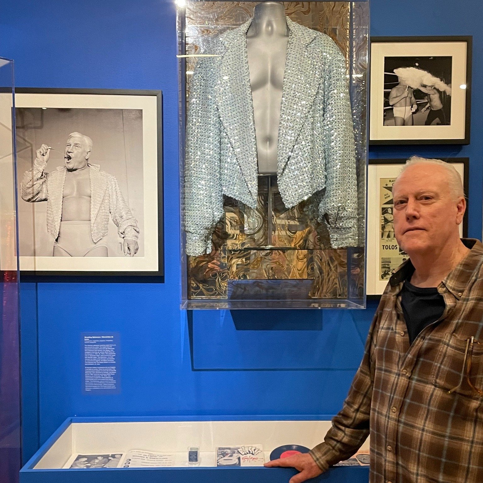 Glenn Bray, who lent @laplazala remarkable items from his wrestling collection for the 18th &amp; Grand: The Olympic Auditorium exhibition, visited the museum recently along with historian Steve Yohe and photographer Dan Westbrook. Glenn, who was a r