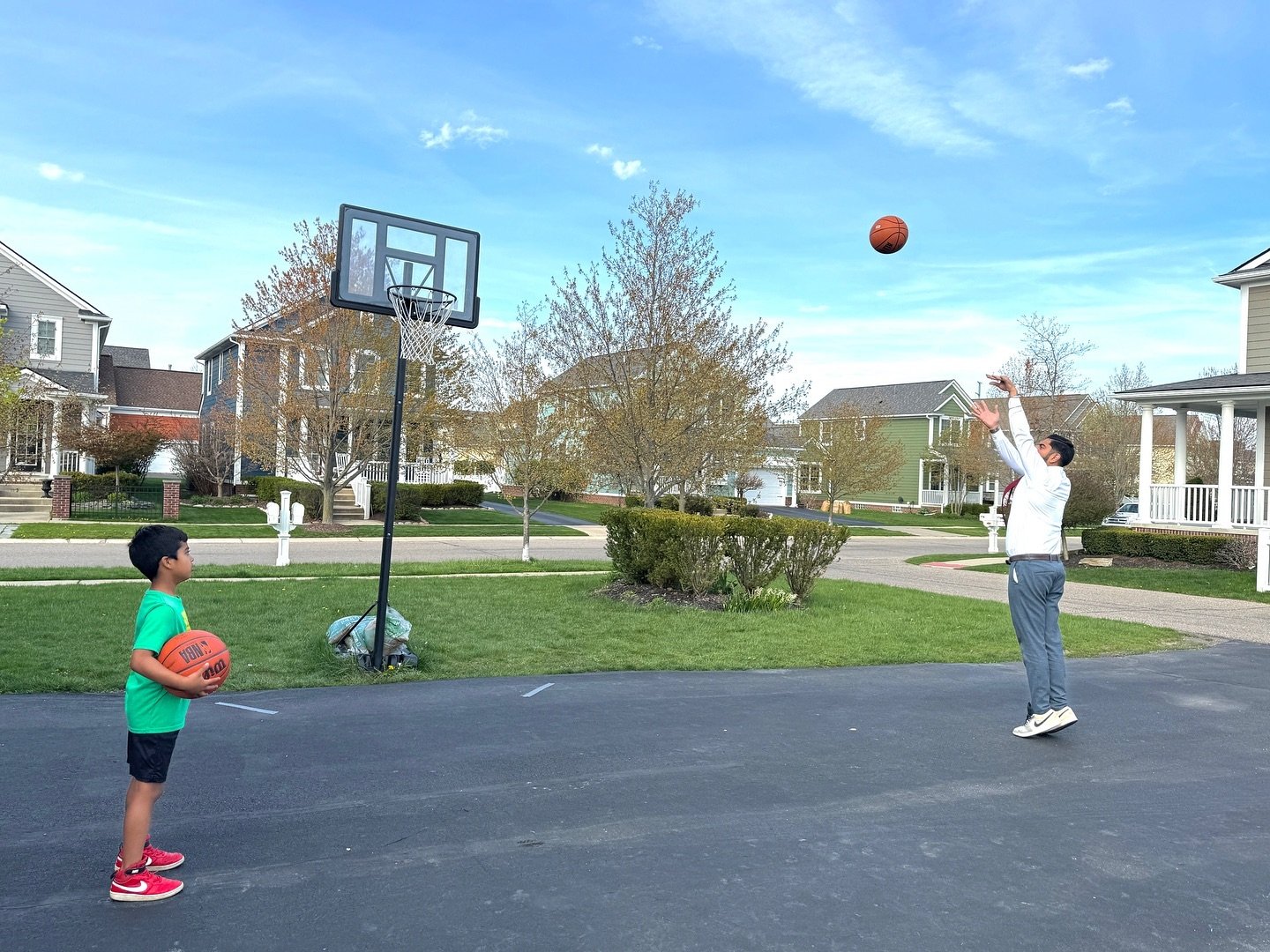 Beautiful evenings call for a pre-coffee hour game of PIG with my son! 🏀