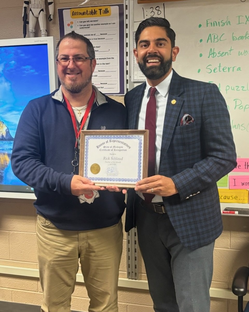 Congratulations to Mr. Rick Schlaud, House District 24&rsquo;s April &ldquo;Teacher of the Month&rdquo; 🏆🌟

Mr. Schlaud is a teacher at Bentley Elementary School. He was nominated by a parent of a former student, who had a whole list of reasons why