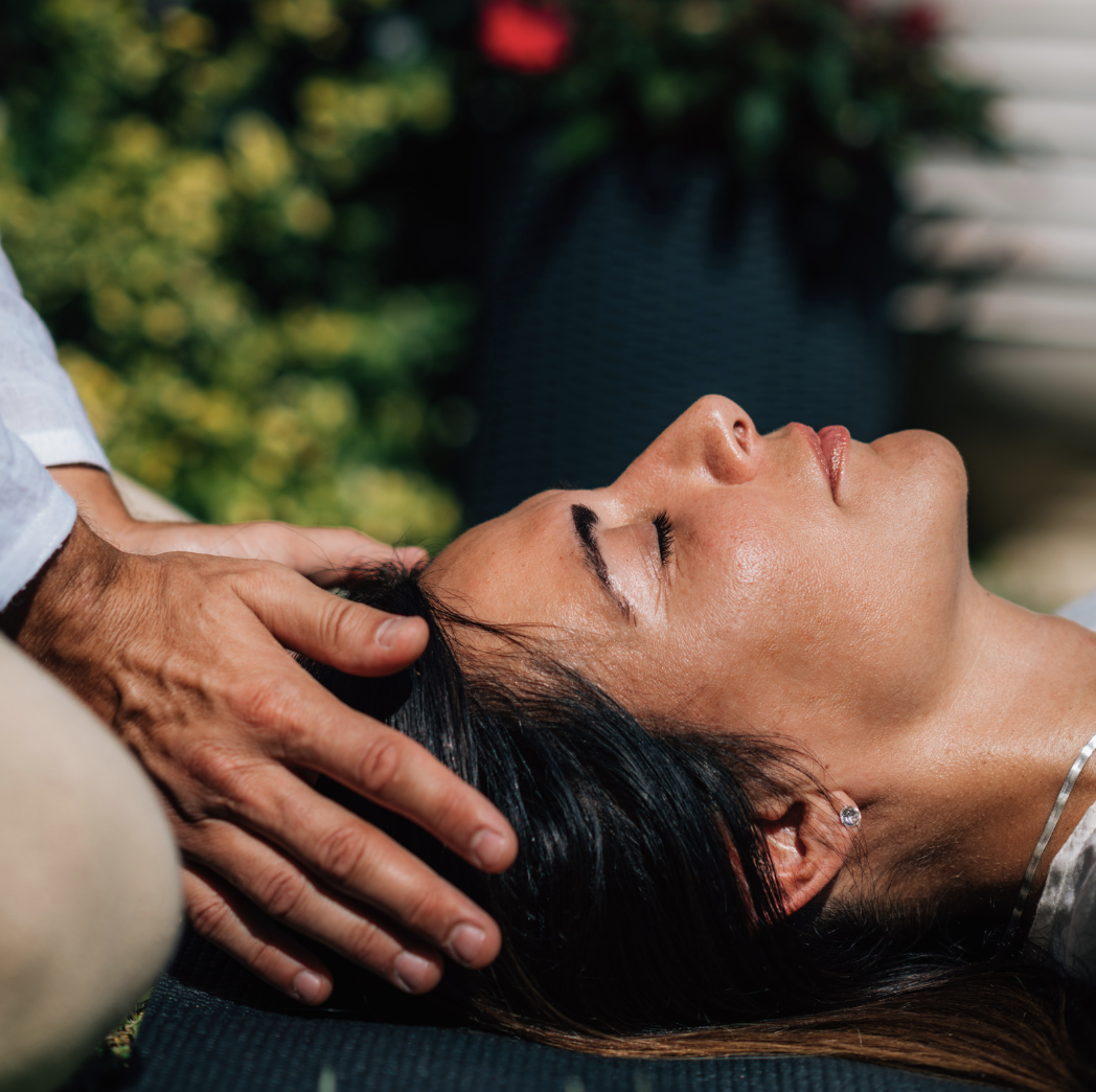 woman's head during reiki mind-body therapy