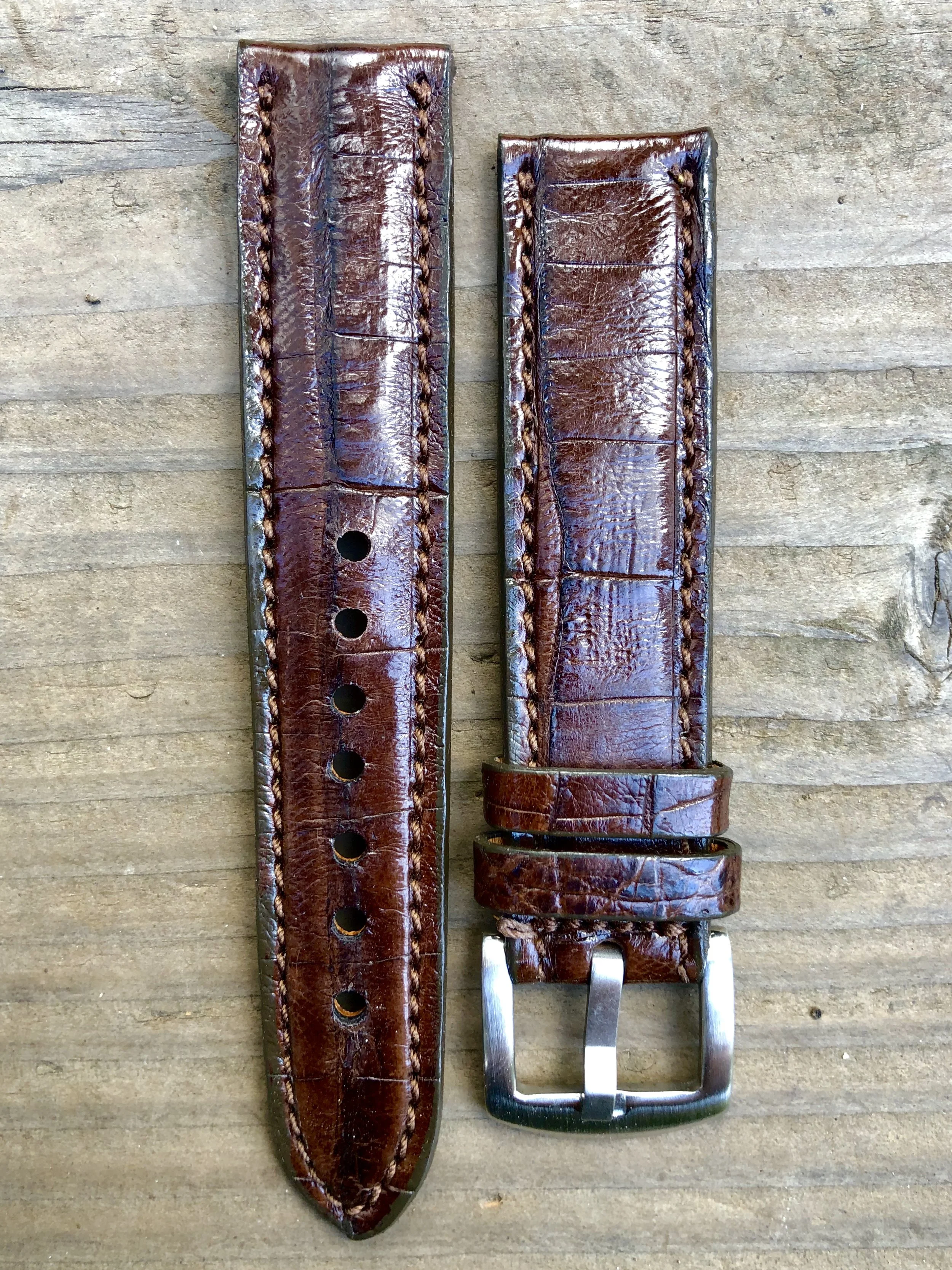 Genuine Alligator Watch Strap – Premium Exotic Skin - Hickory Color Exotic Watch Straps main image 2