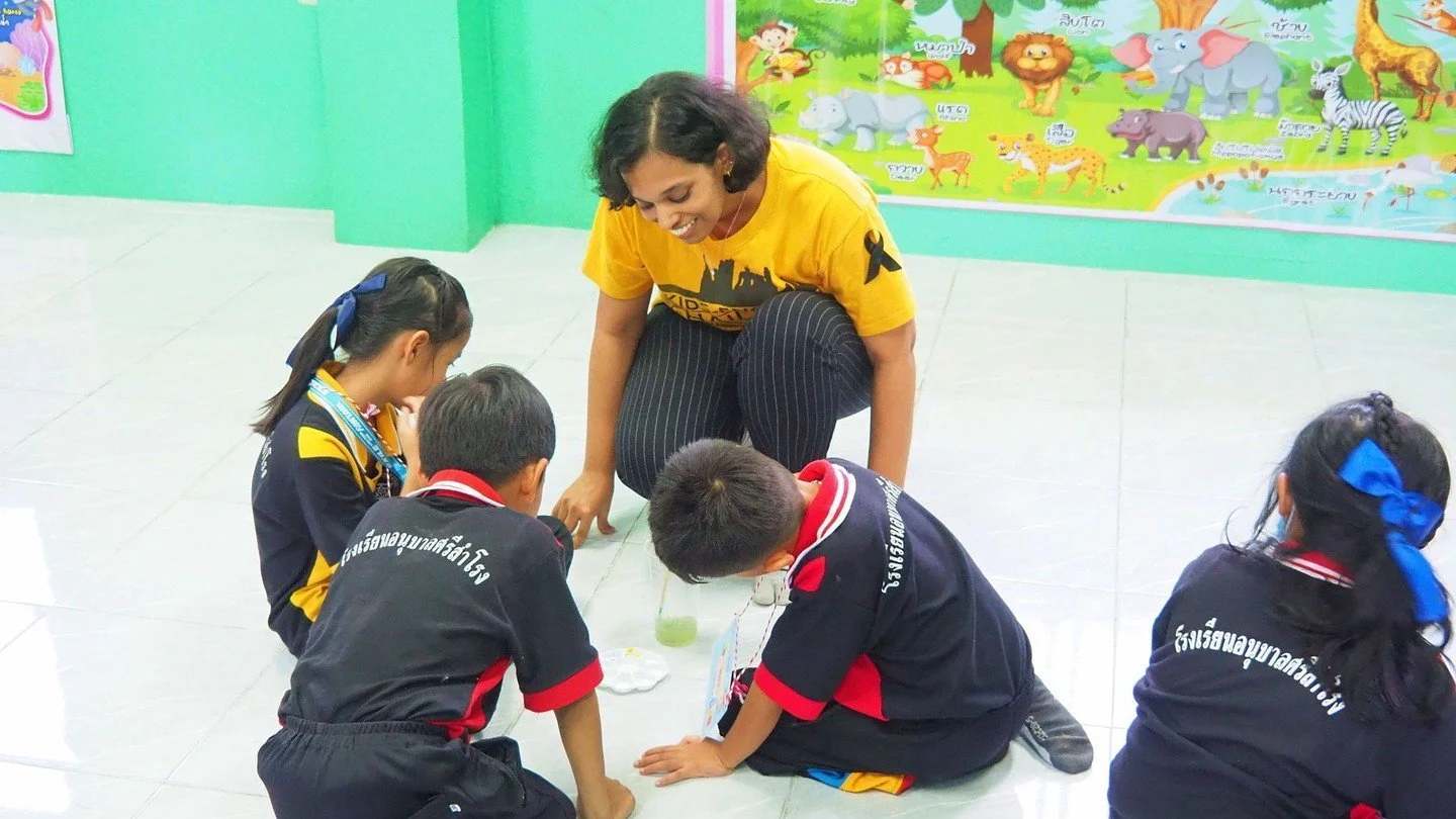 Teacher Hema set out little cups of paint, handed every student a brush, and whispered the magic words:
&ldquo;Blue&hellip; plus yellow&hellip; what happens?&rdquo; 

Tiny hands mixed, eyes went wide, mouths dropped open when green appeared like a mi