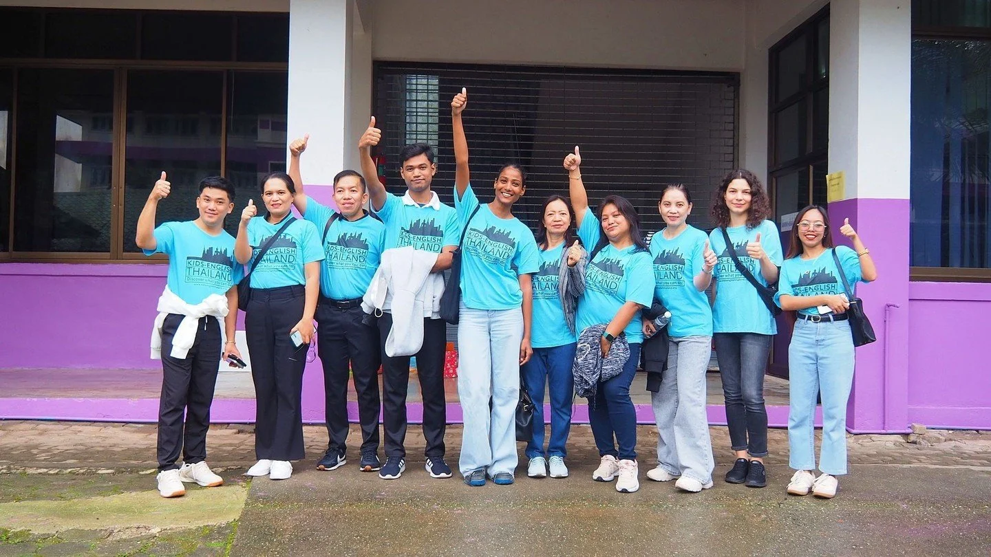 The KET Teachers are all geared up and ready to rock! 

Before kicking off another amazing English Camp in Pua, our fantastic team came together for some pre-camp energy and excitement. Matching blue shirts, big smiles, and thumbs up all around&mdash