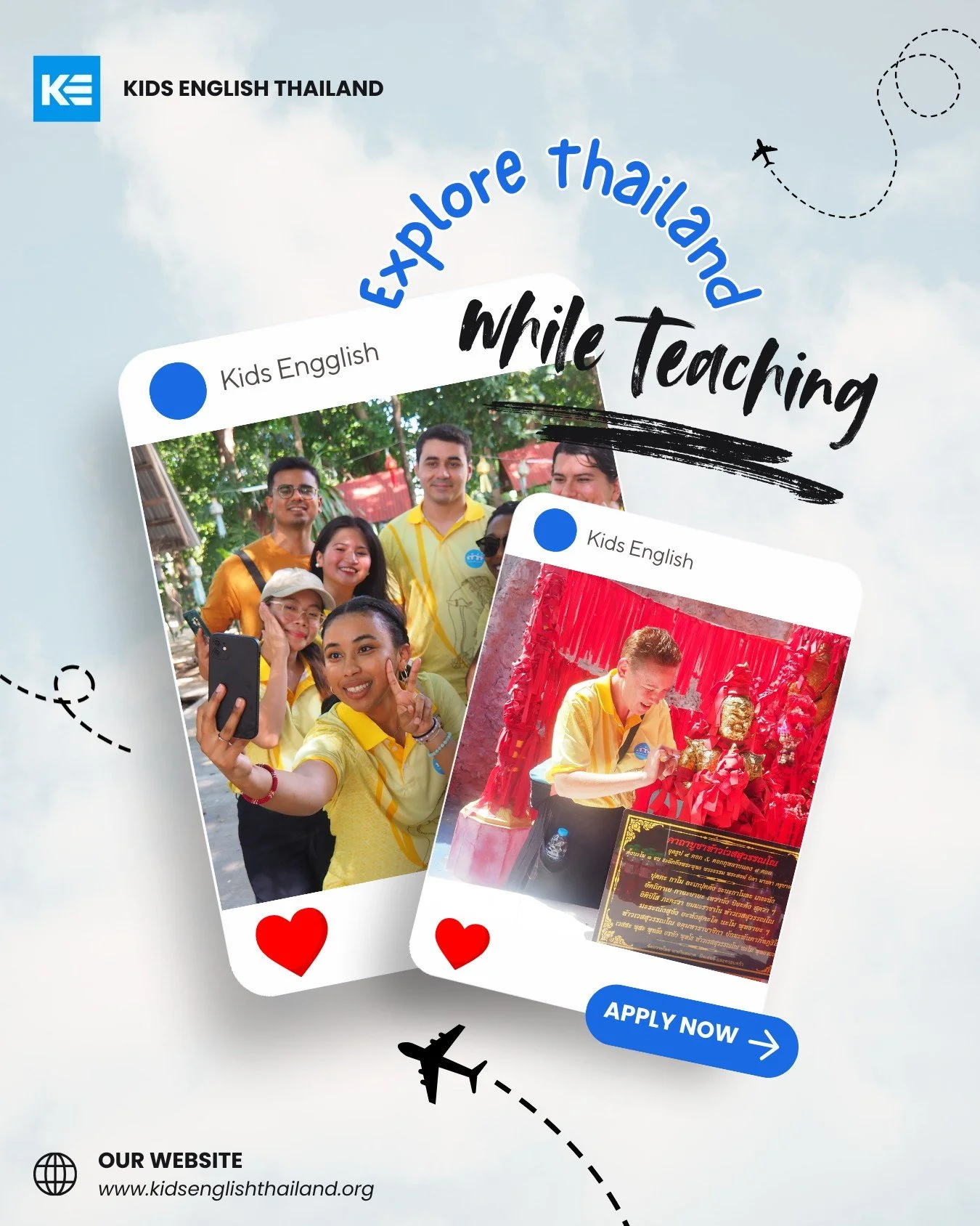 Explore Thailand while Teaching with KET!

Teaching English in Thailand with Kids English Thailand (KET) means enjoying a balanced lifestyle with time to truly experience this beautiful country!

Key perks include:

Standard school schedule &mdash; M