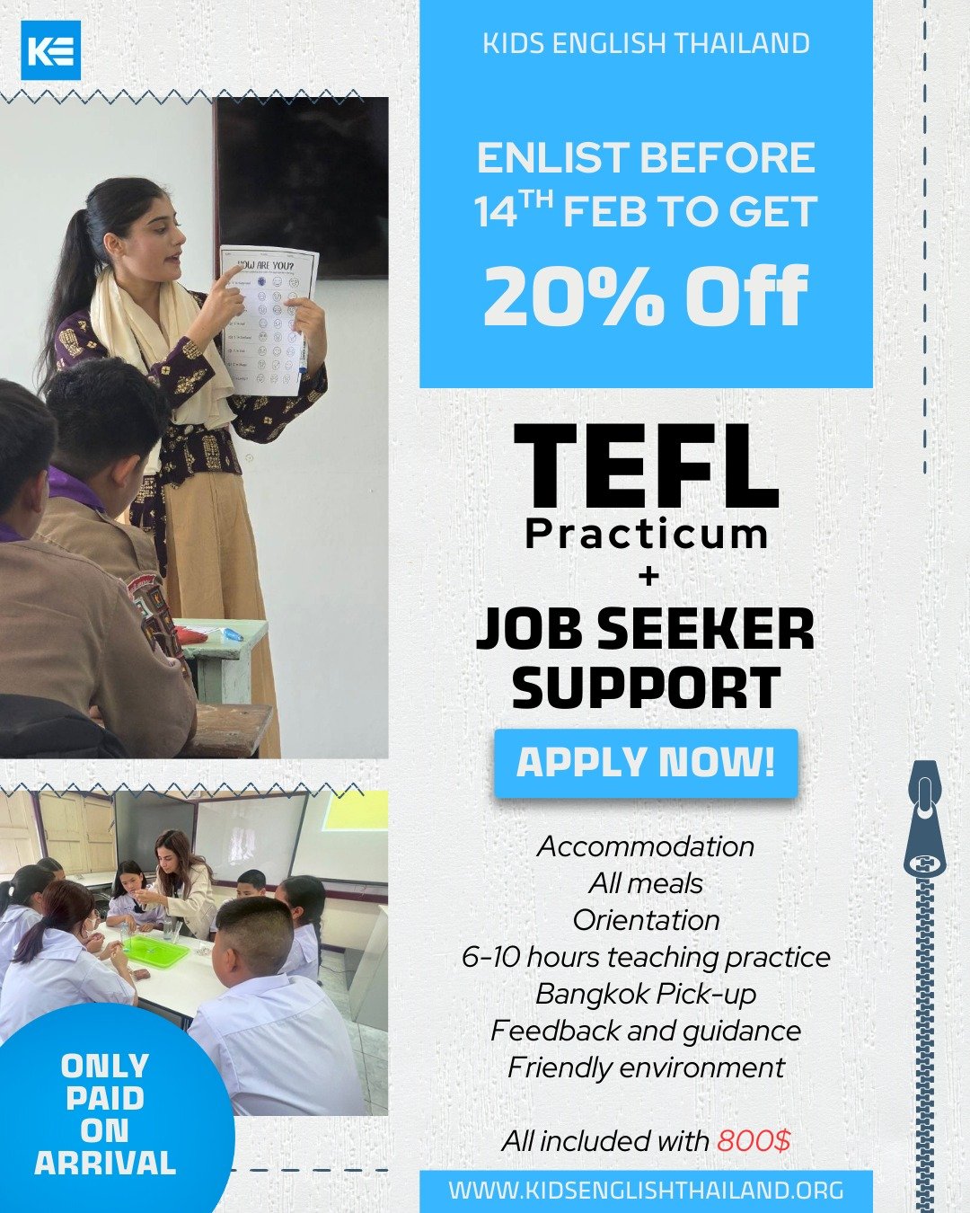 Your Fast-Track to Teaching English in Thailand Starts Here!

 TEFL Practicum + Job Seeker Support ( Guaranteed for eligible native speakers ) with only 800$

What&rsquo;s Included?
- Fully accredited Online TEFL Course (Level 3 &amp; Level 5 from Th