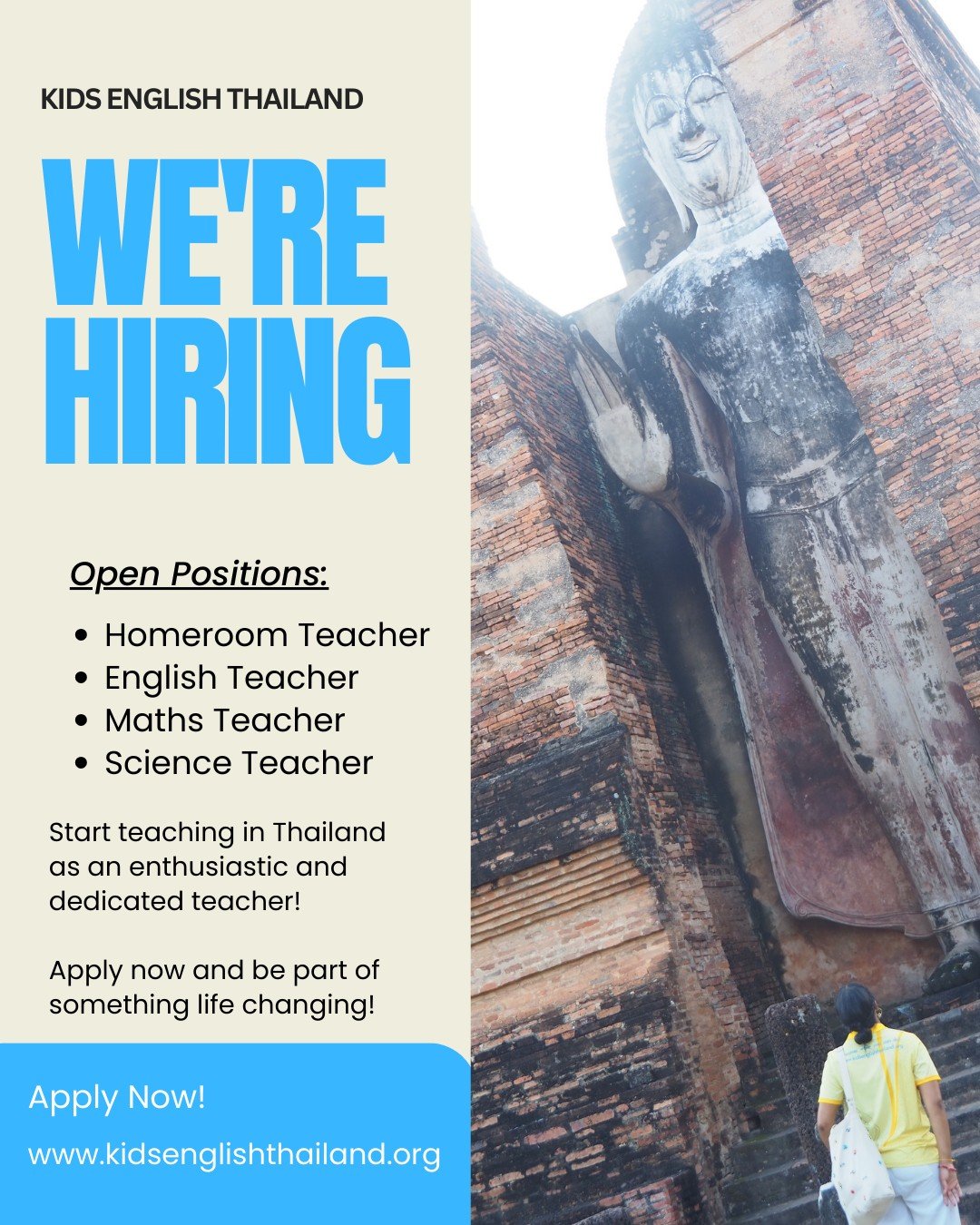 We are currently seeking educators to join us for the 2026-2027 academic session, with opportunities available for April 2026 and October 2026 semesters!

Kids English Thailand (KET) is a distinguished recruitment firm with a rich history of over 15 