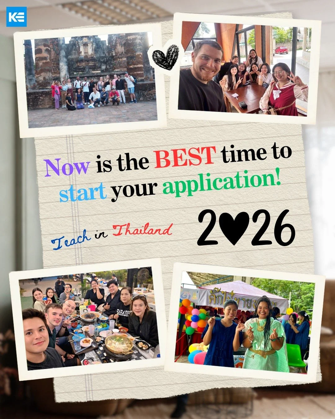 Now is the BEST time to start your application for 2026! 

Our teaching positions are filling fast &mdash; with more schools in Bangkok and across the north joining our network every week. 

If you&rsquo;ve been thinking about teaching English in Tha