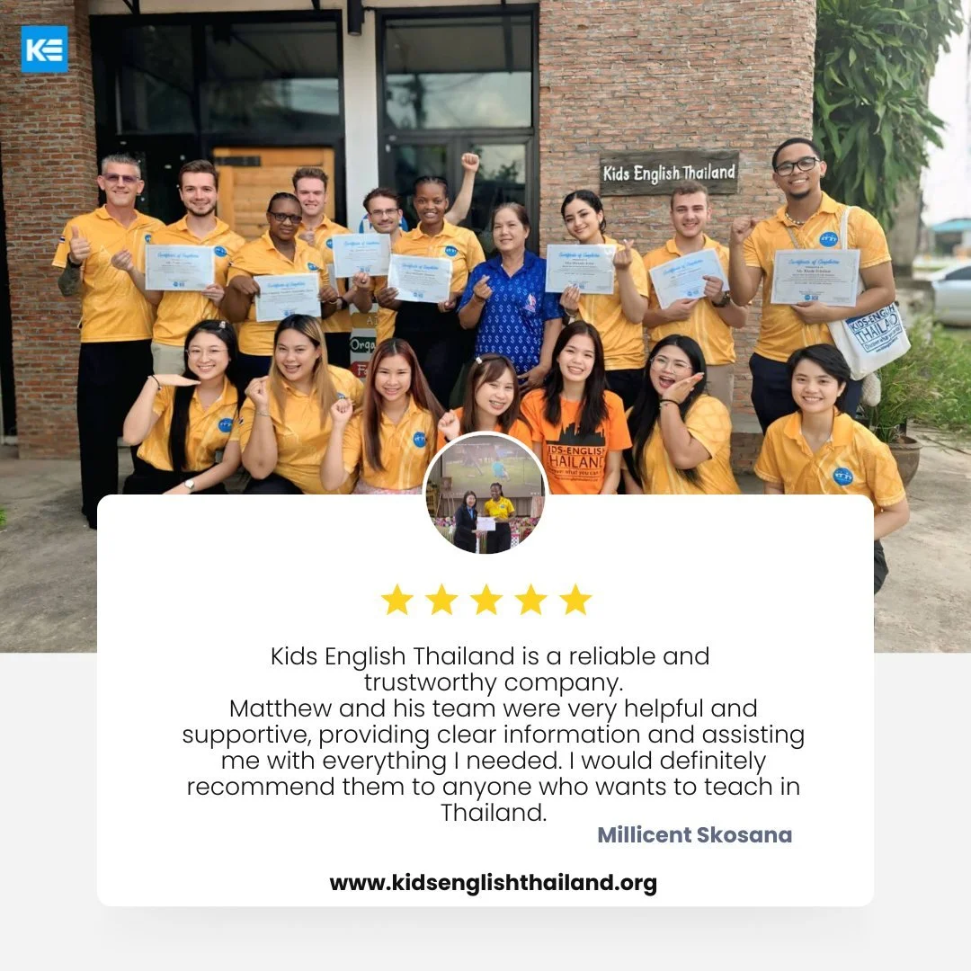 Another happy teacher, another glowing review! 

We&rsquo;re so grateful to hear from Teacher Millicent: 

'KIDS English Thailand is a reliable and trustworthy company. Matthew and his team were very helpful and supportive, providing clear informatio