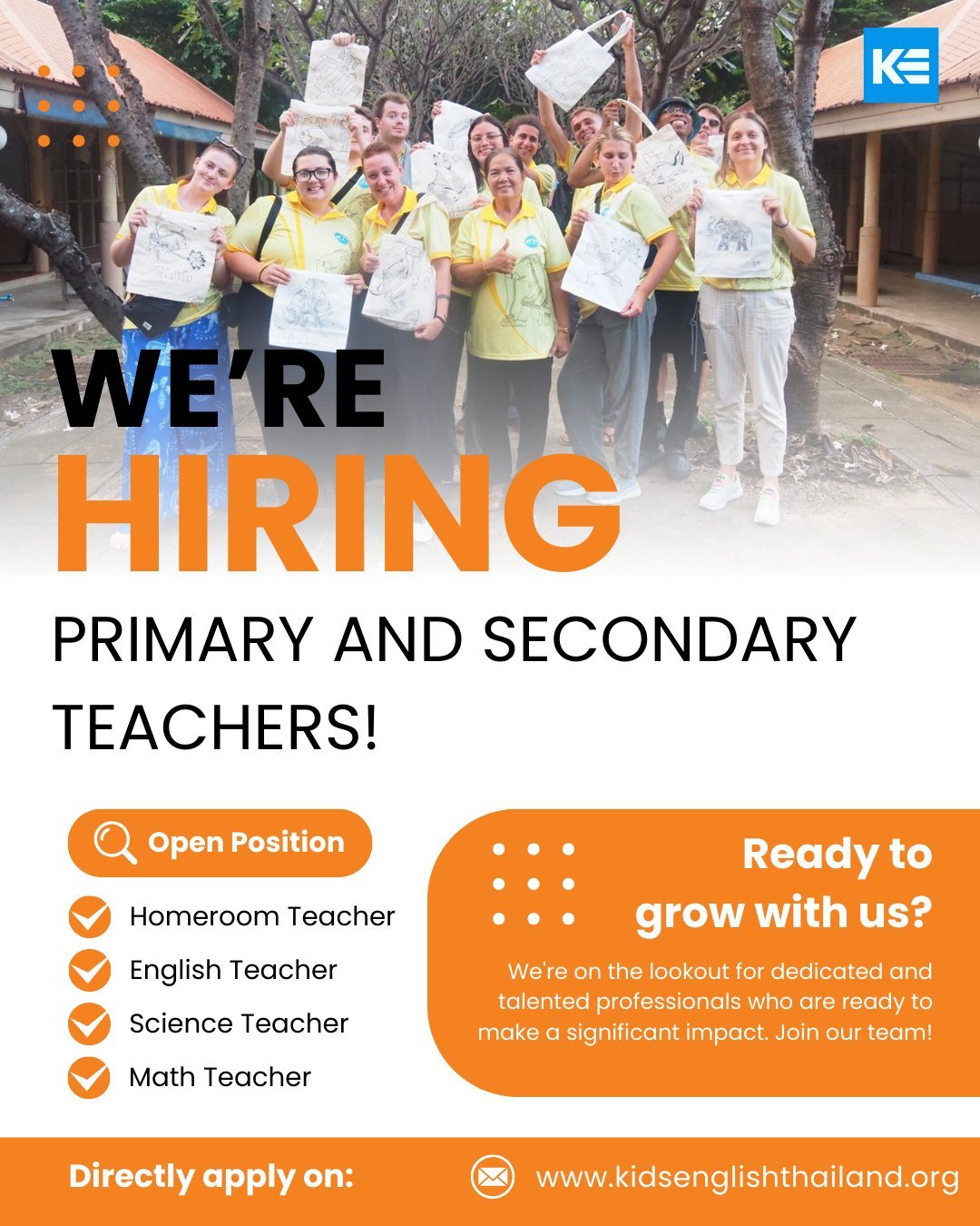 We are currently seeking educators to join us for the 2026-2027 academic session, with opportunities available for April 2026 and October 2026 semesters!

Kids English Thailand (KET) is a distinguished recruitment firm with a rich history of over 15 