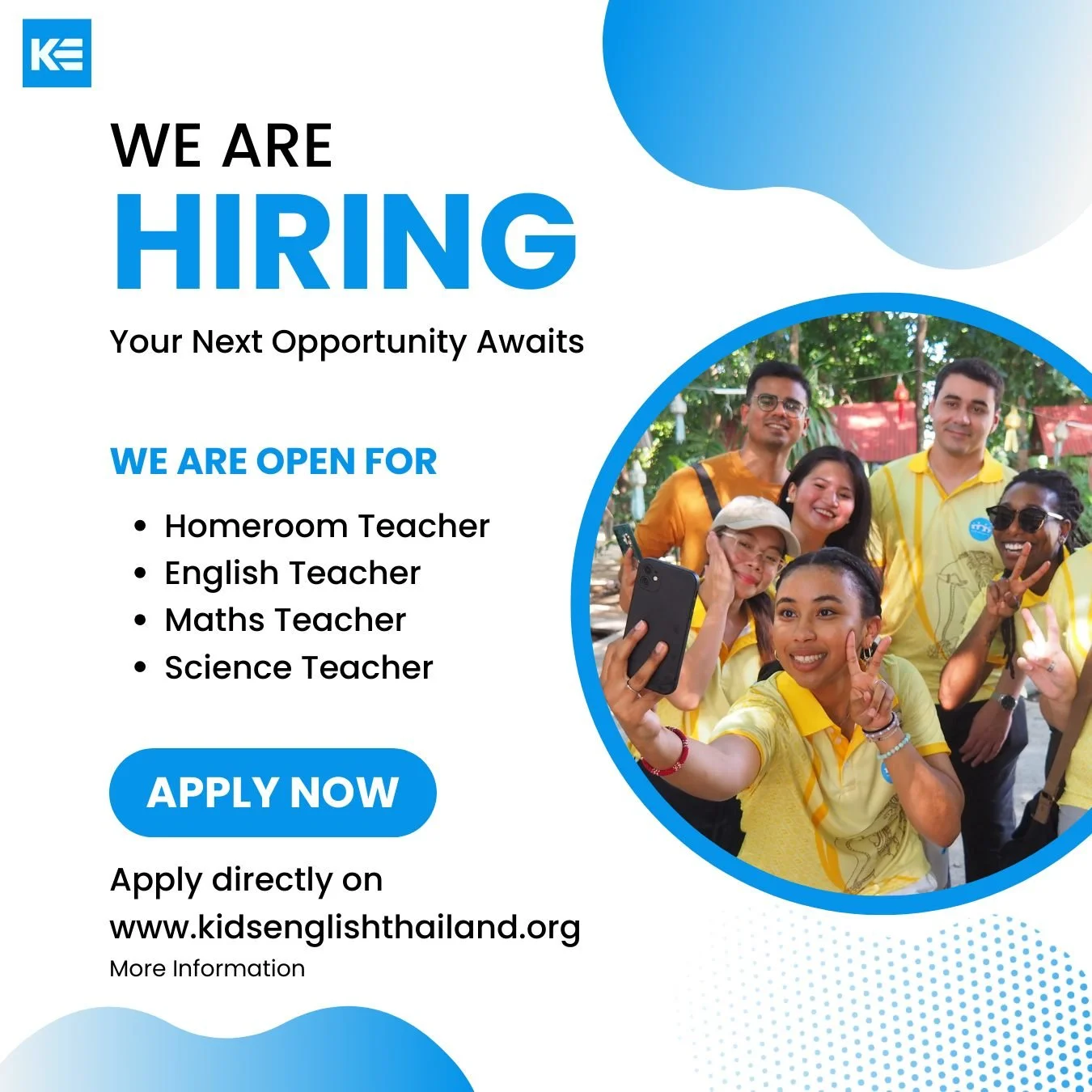 We are currently seeking educators to join us for the 2026-2027 academic session, with opportunities available for April 2026 and October 2026 semesters!

Kids English Thailand (KET) is a distinguished recruitment firm with a rich history of over 15 