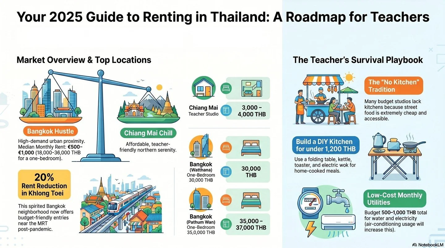 New teachers, this one&rsquo;s for you!
Just made a simple infographic breaking down how to actually rent in Thailand in 2025.

Real talk inside:

▪️ How much rent really costs
▪️Best areas for teachers
▪️The famous &ldquo;no kitchen&rdquo; apartment