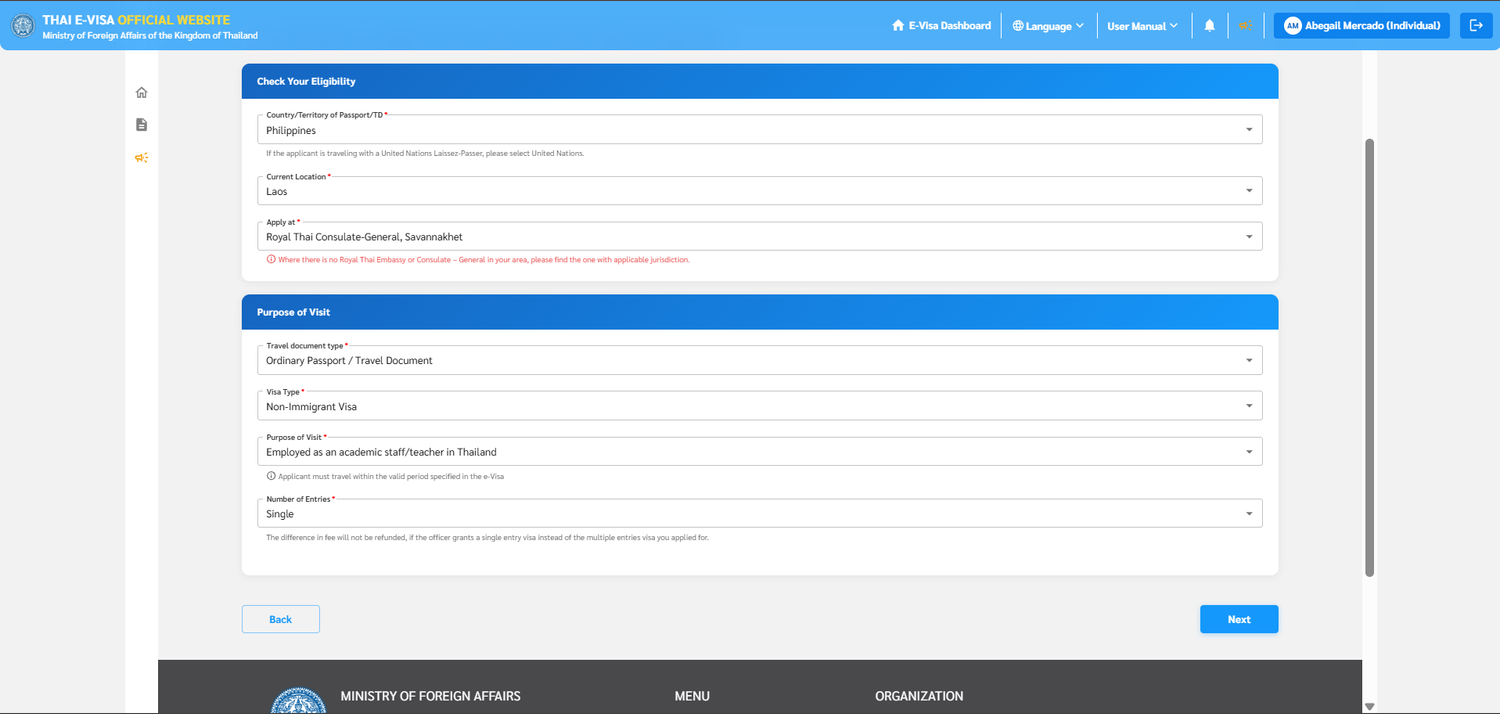 Thai e-Visa Official Website Homepage Create an Account