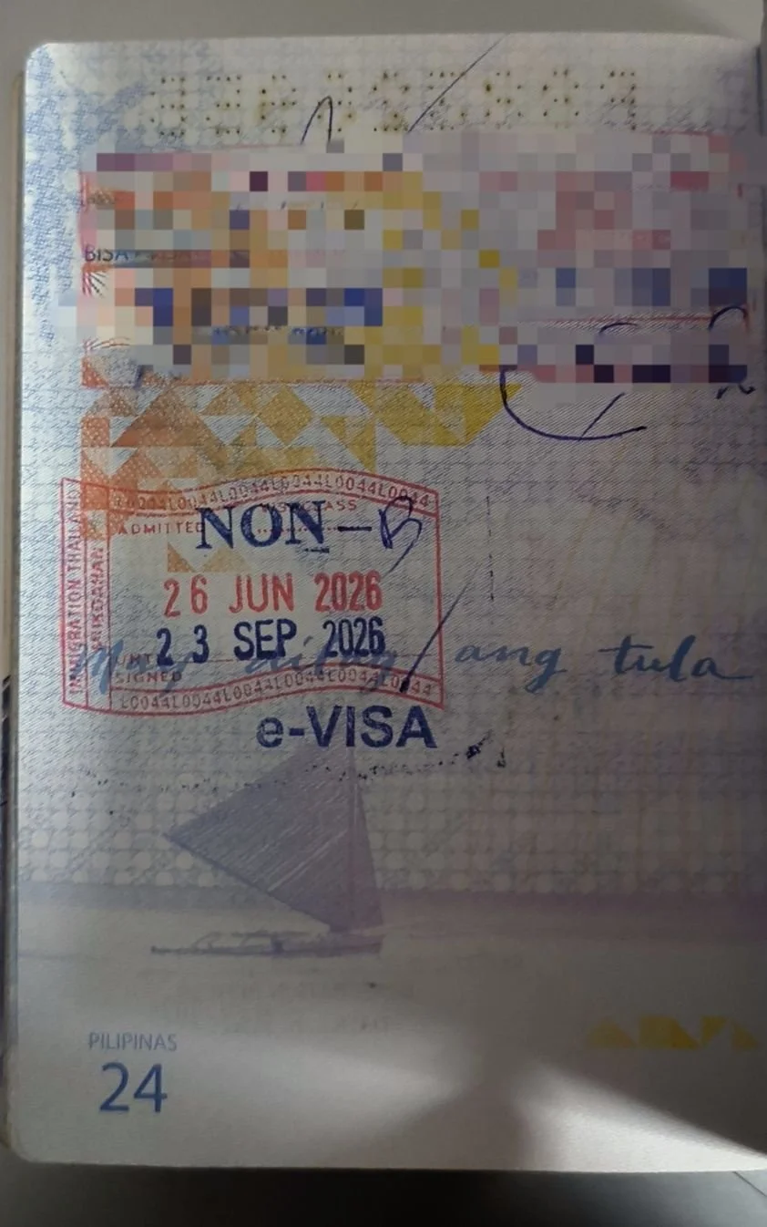 Admitted NON-B e-VISA 90-Day Stamp in Passport at Mukdahan Immigration