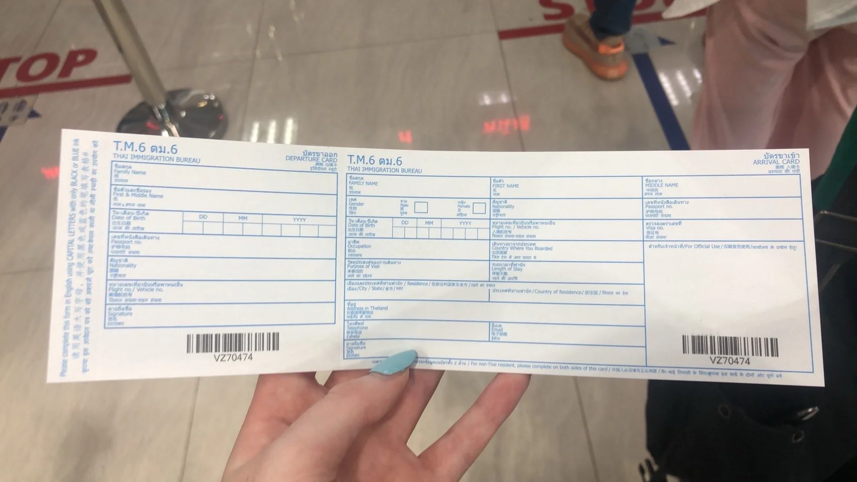 Thailand Arrival And Departure Card Immigration Form TM 6 Teach In