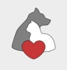 Grafik mit zwei Tierköpfen, einem Hund und einer Katze, und einem roten Herz darunter