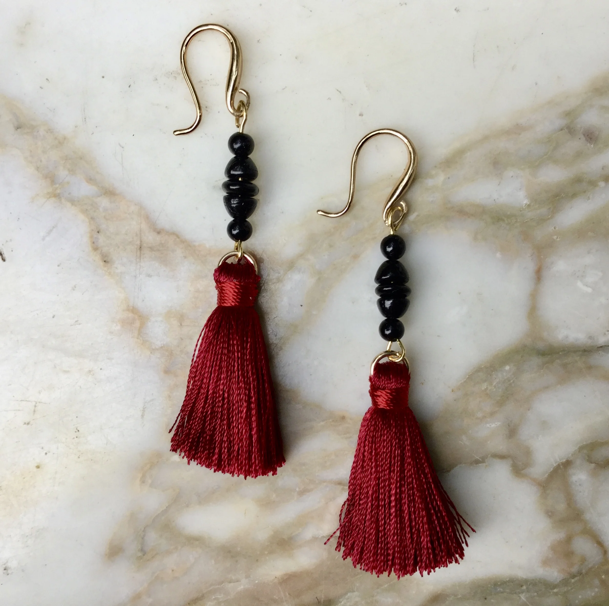 Maroon Silk Tassel Earrings