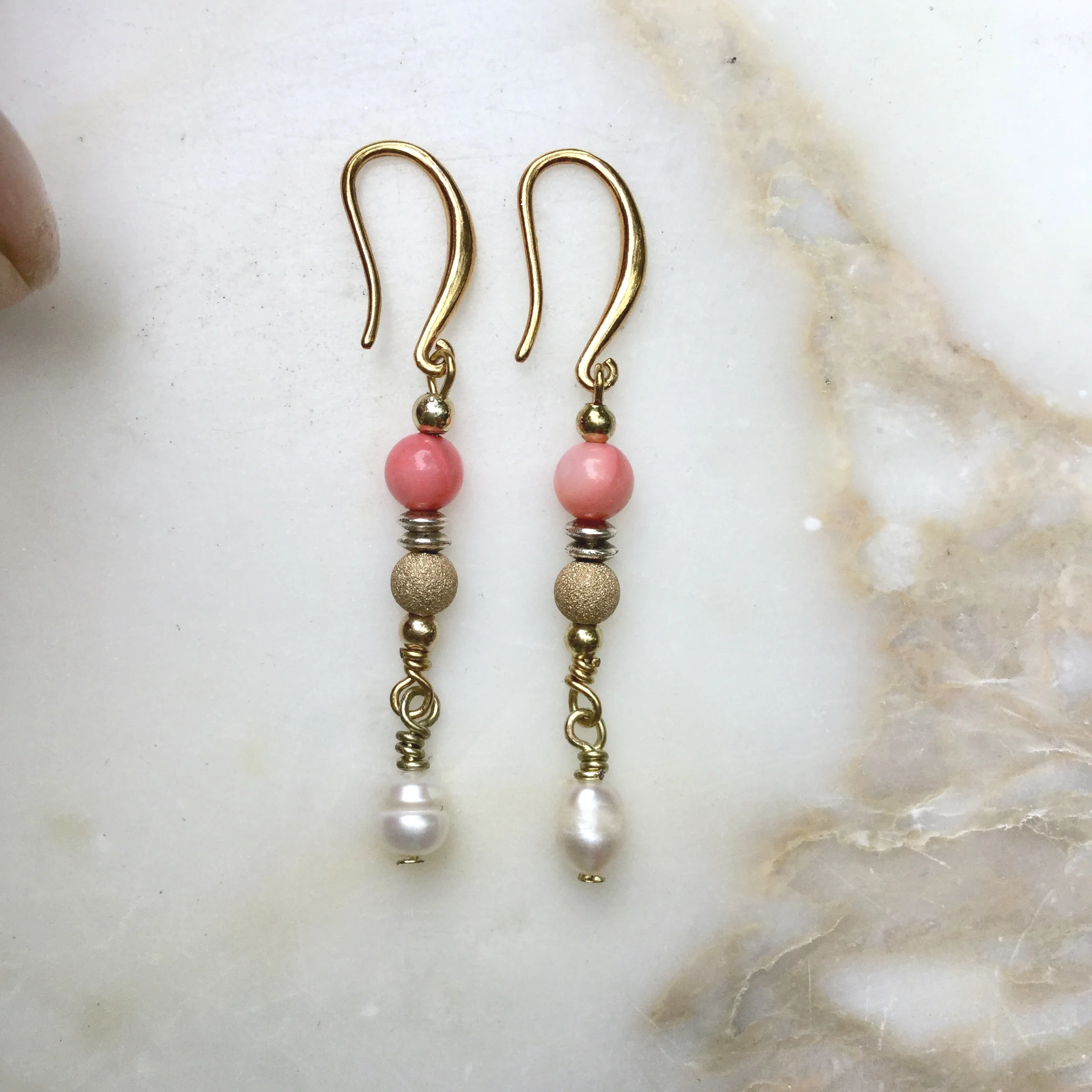 Freshwater Pearl & Coral Dangles