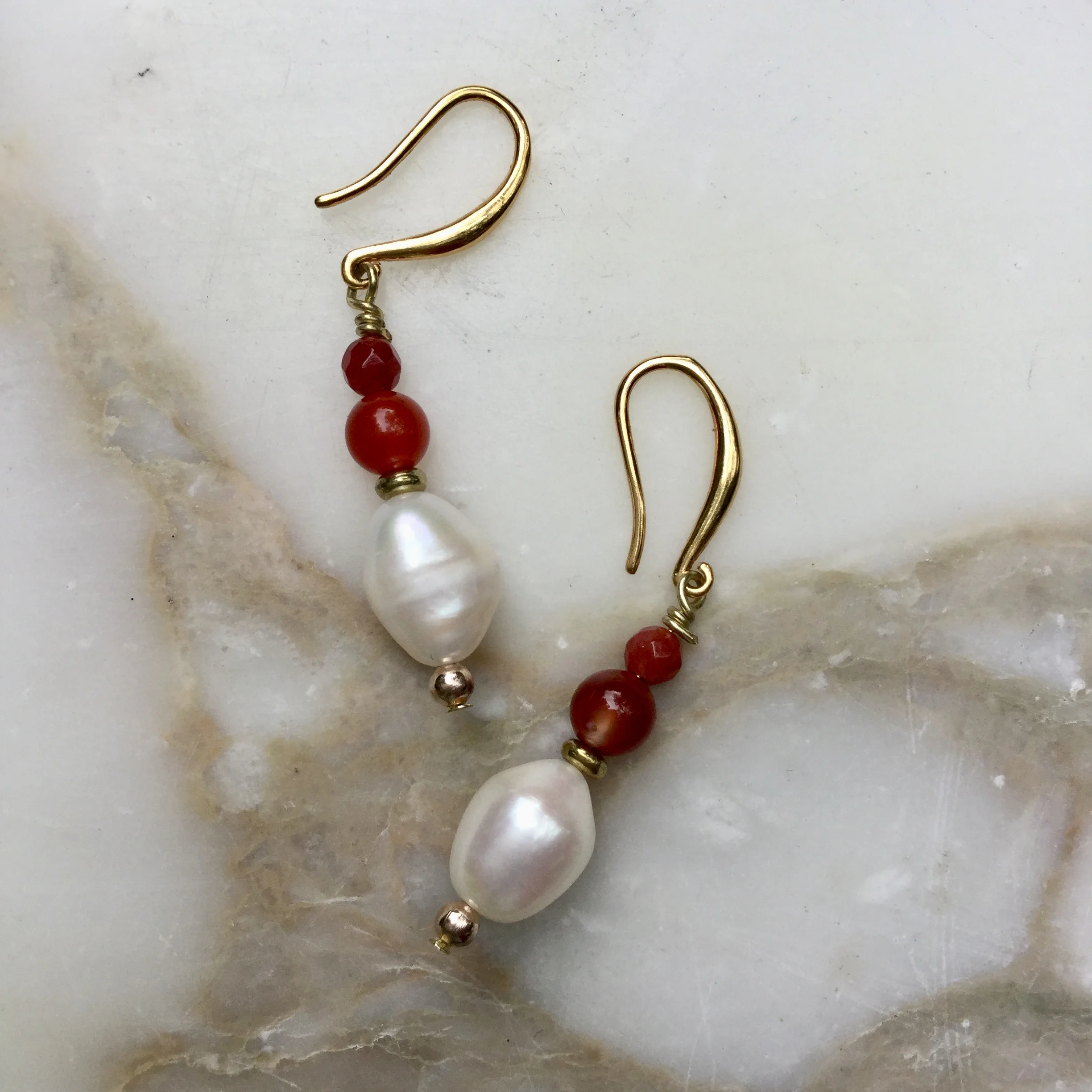 Carnelian & Pearl Earrings