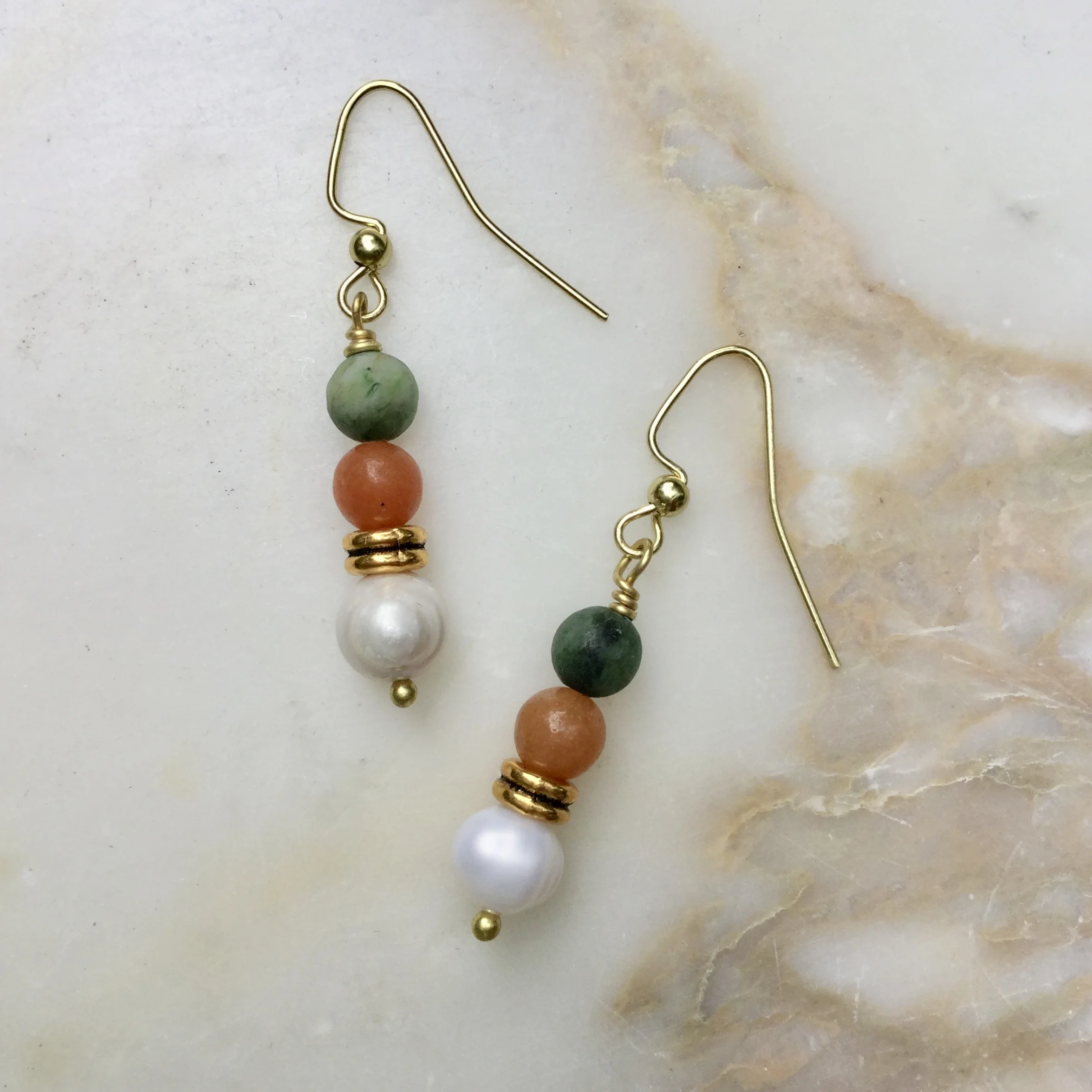 Jade, Aventurine & Pearl Earrings