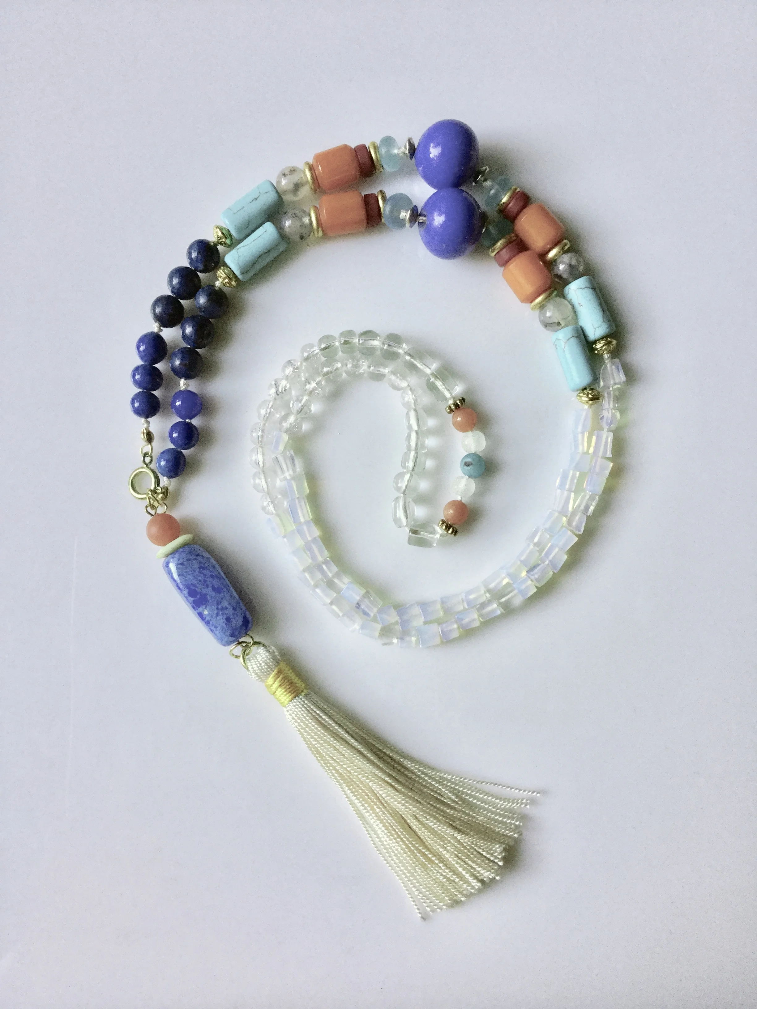 Lapis, Turquoise & Amber Tassel Necklace