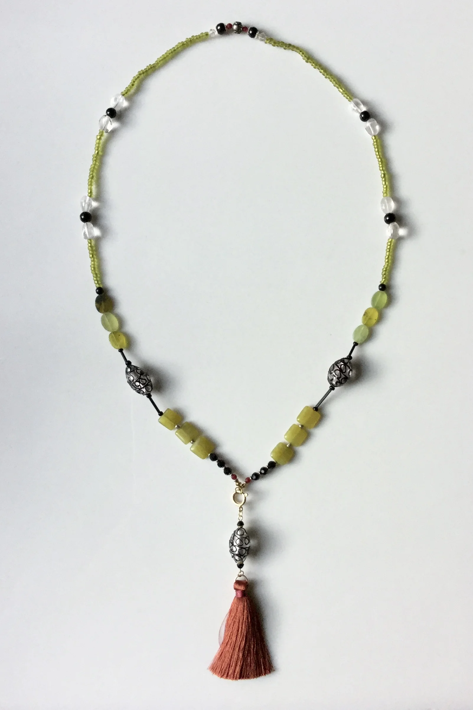 Moss Agate &amp; Rust Silk Tassel