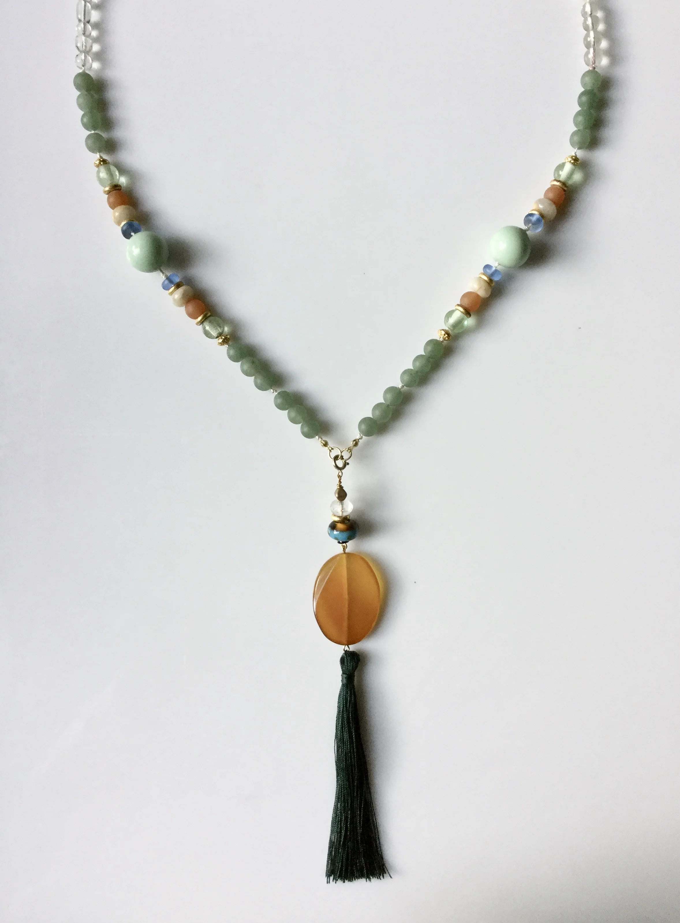 Butterscotch &amp; Mint Tassel Necklace