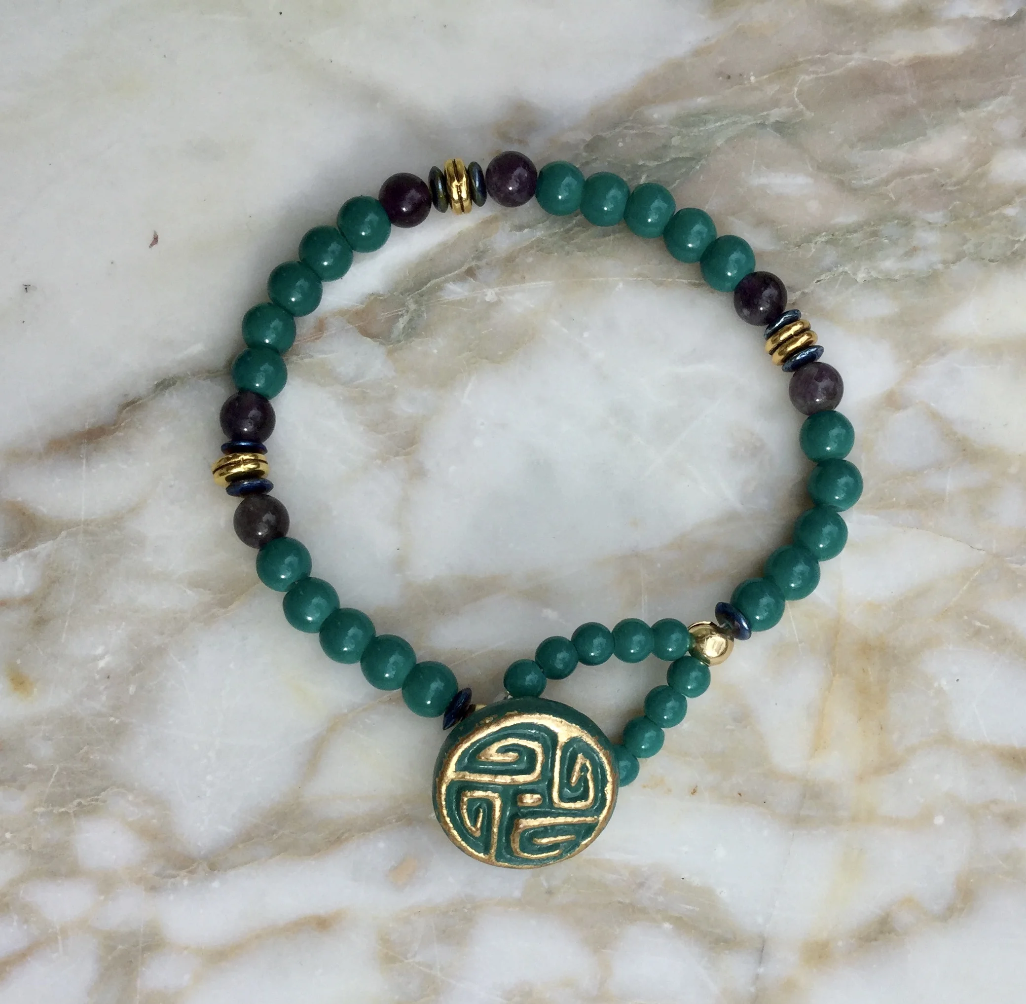 Amethyst with Greek Key Button Bracelet