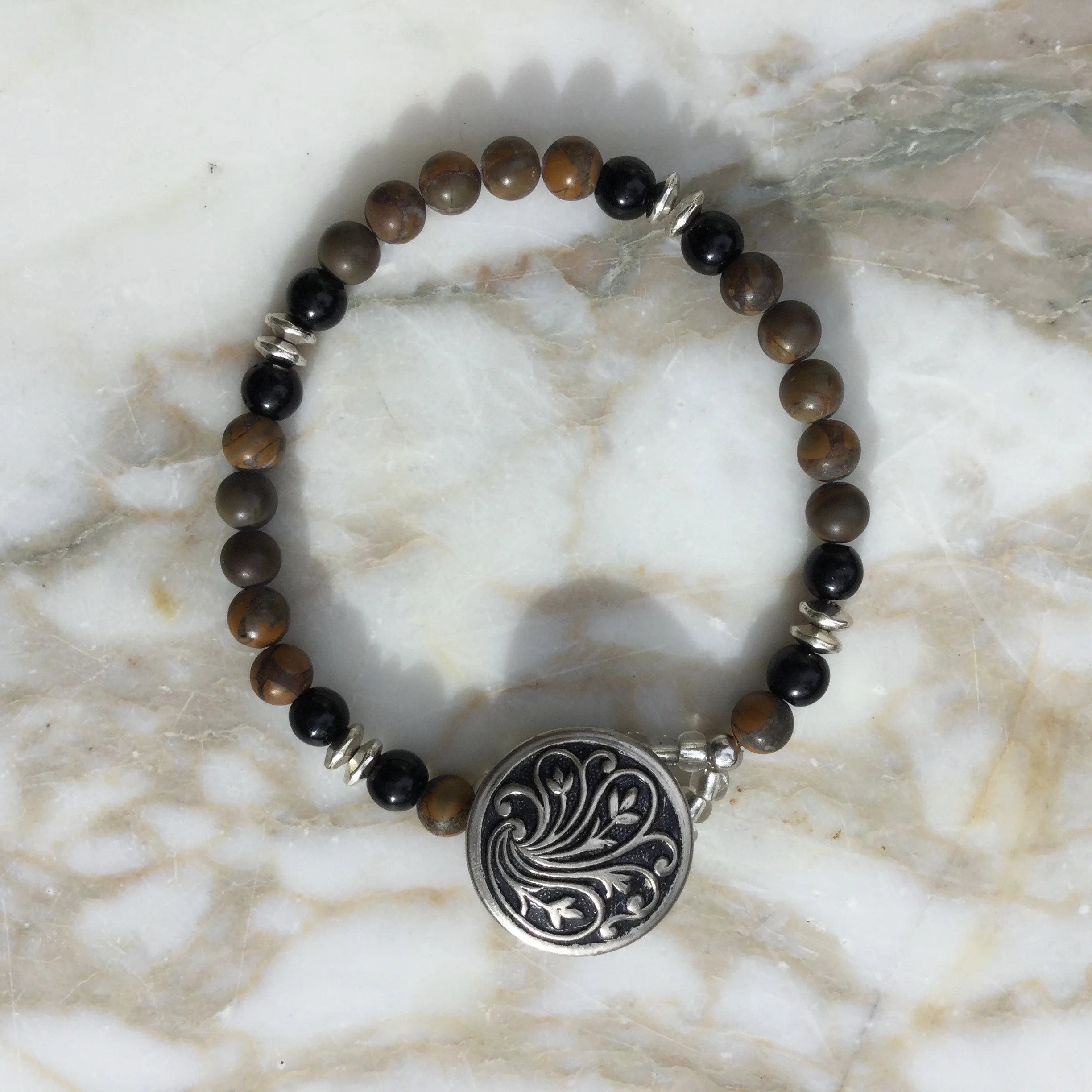 Scenic Jasper &amp; Silver Button Bracelet