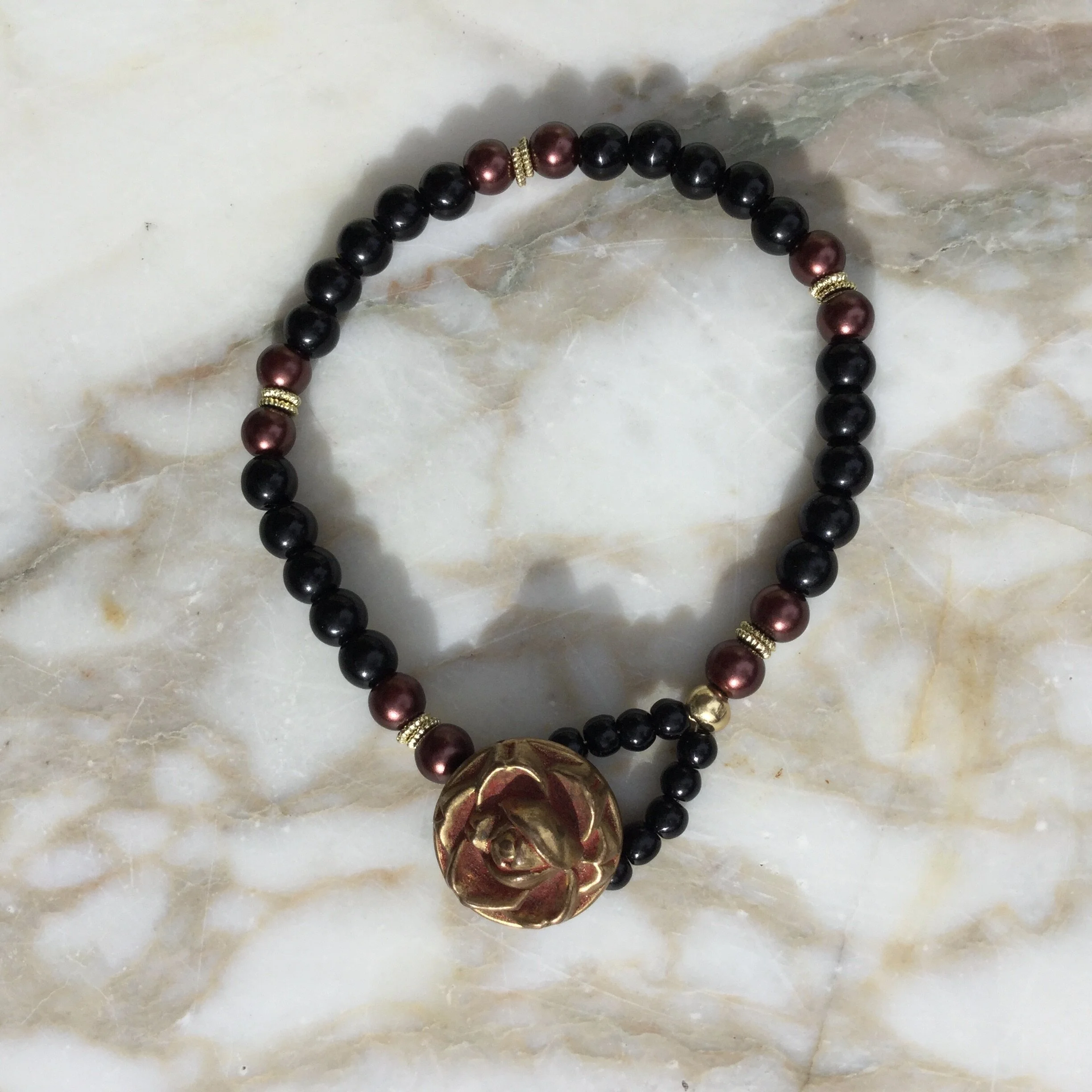 Black Rose Button Bracelet