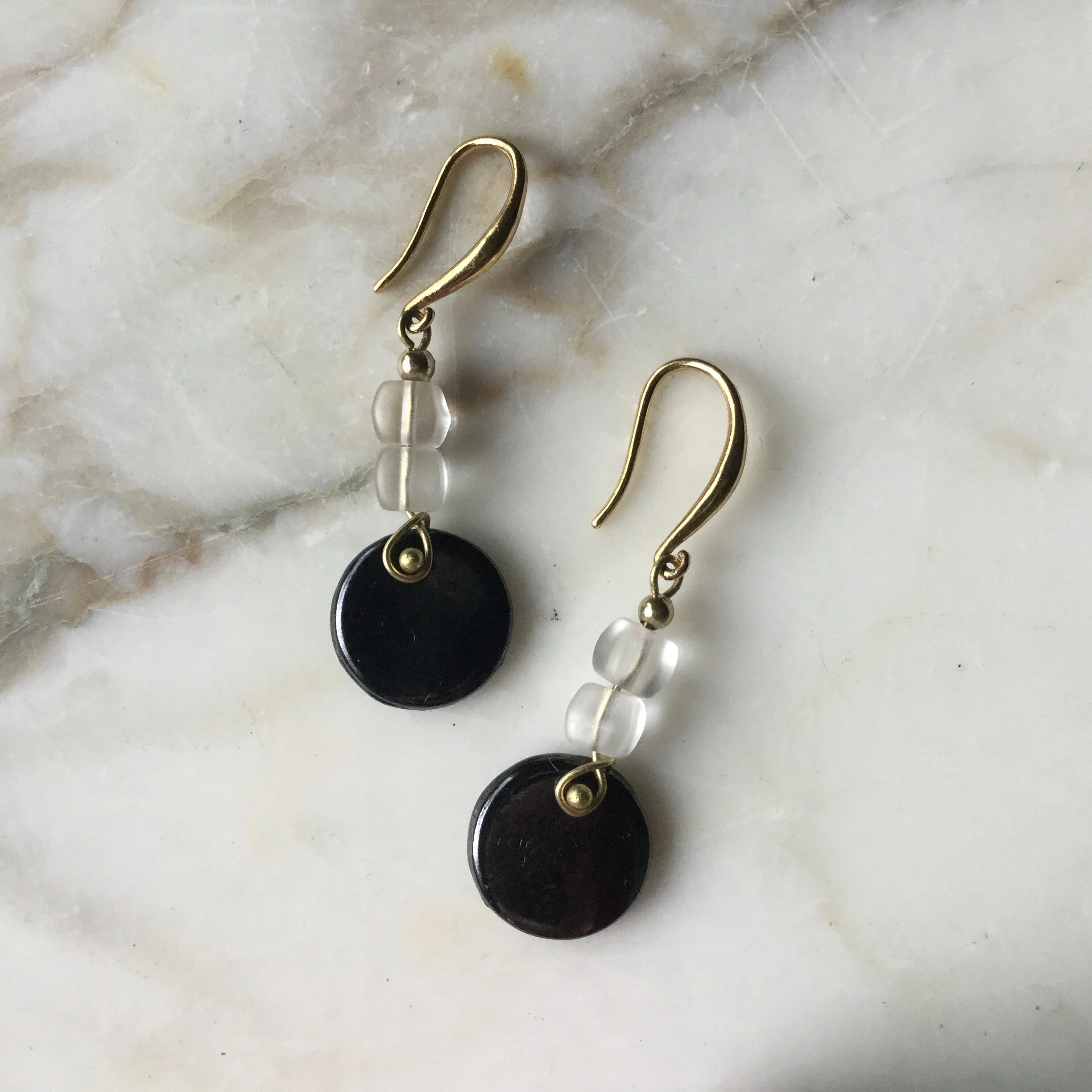 Frosty Black Disc Earrings