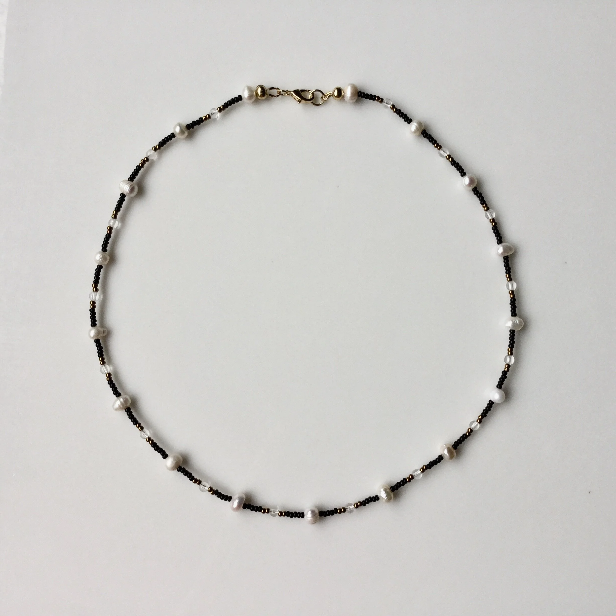 Freshwater Pearl, Black &amp; Crystal Necklace