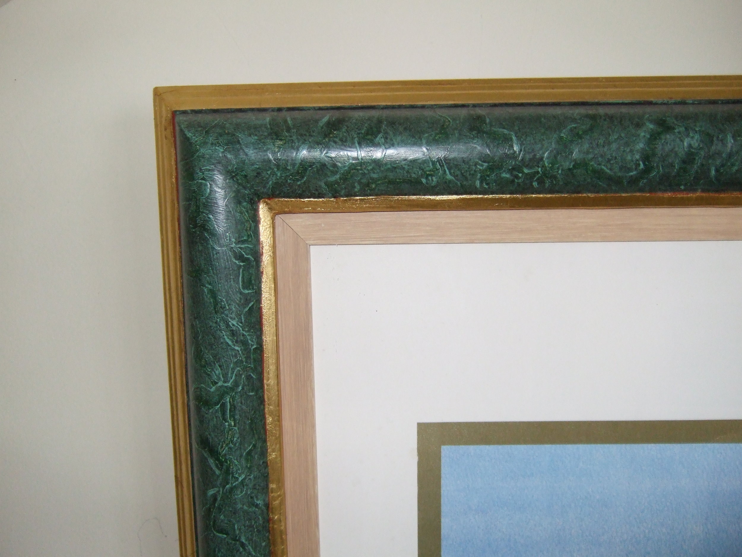  Wooden Frame, marbled, gilded sections and dragged-paint slip. 